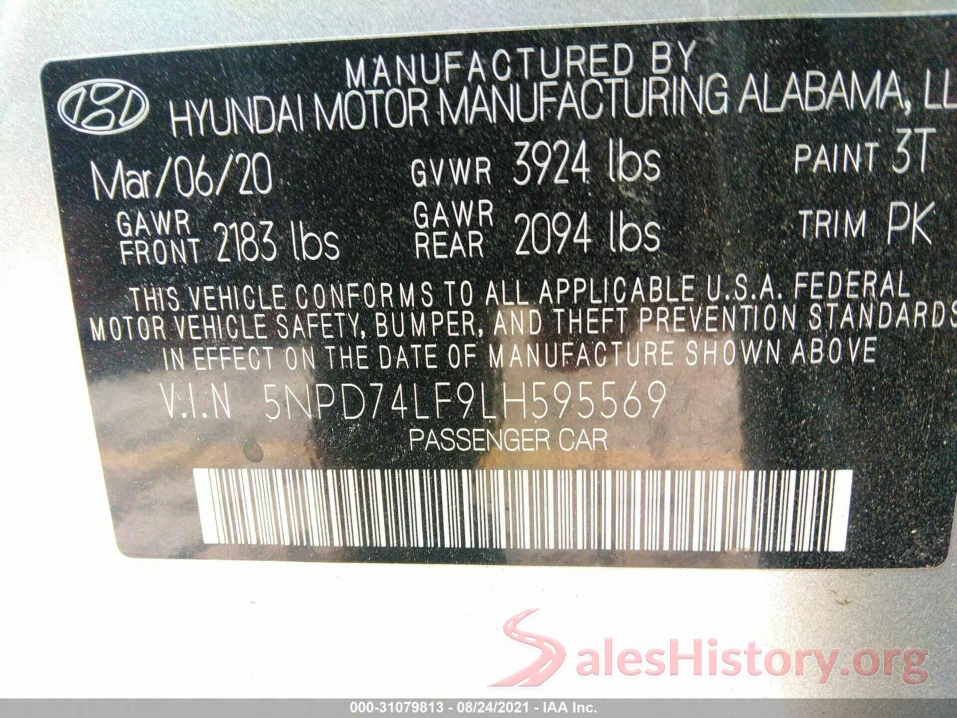 5NPD74LF9LH595569 2020 HYUNDAI ELANTRA