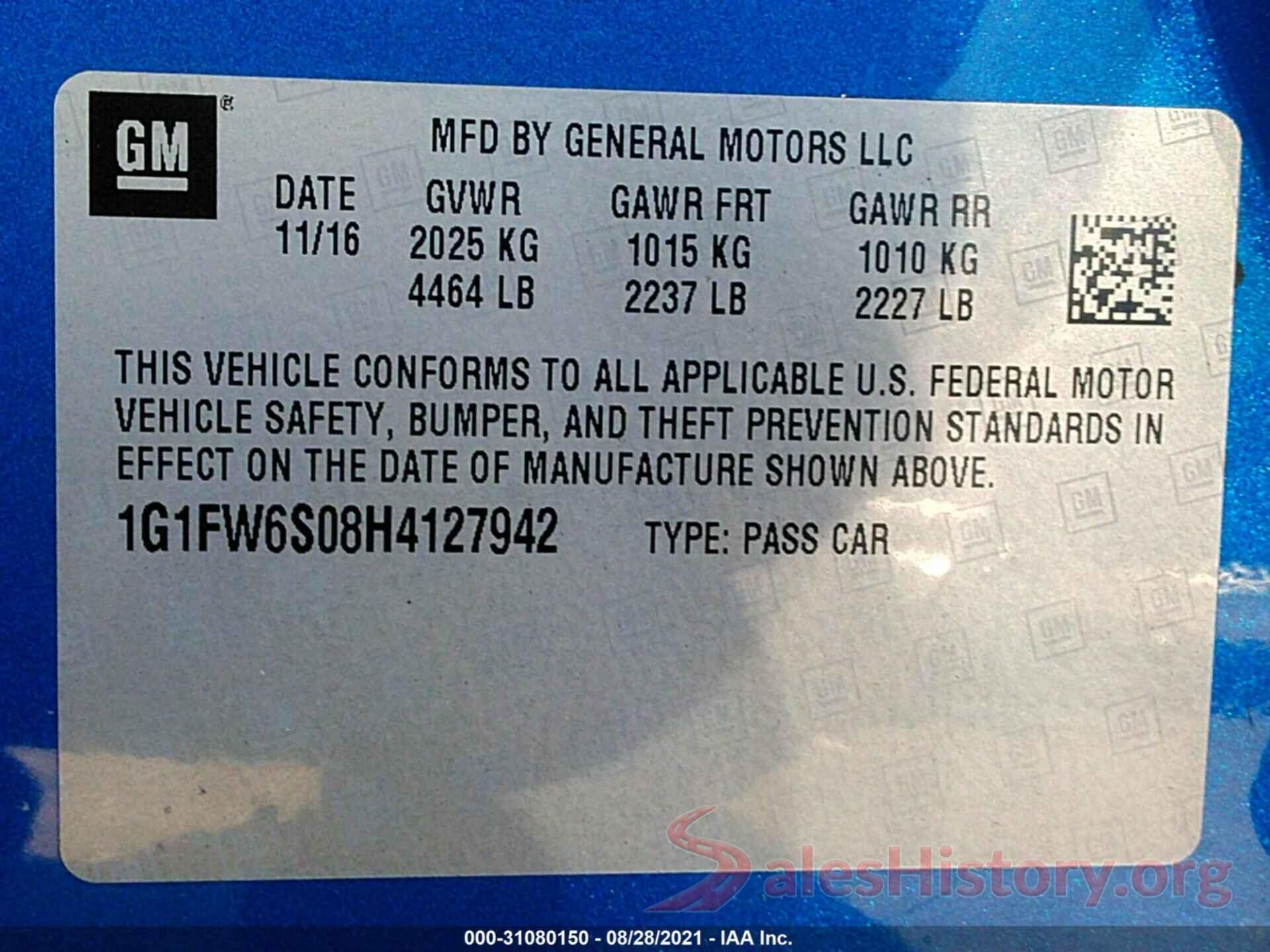 1G1FW6S08H4127942 2017 CHEVROLET BOLT EV