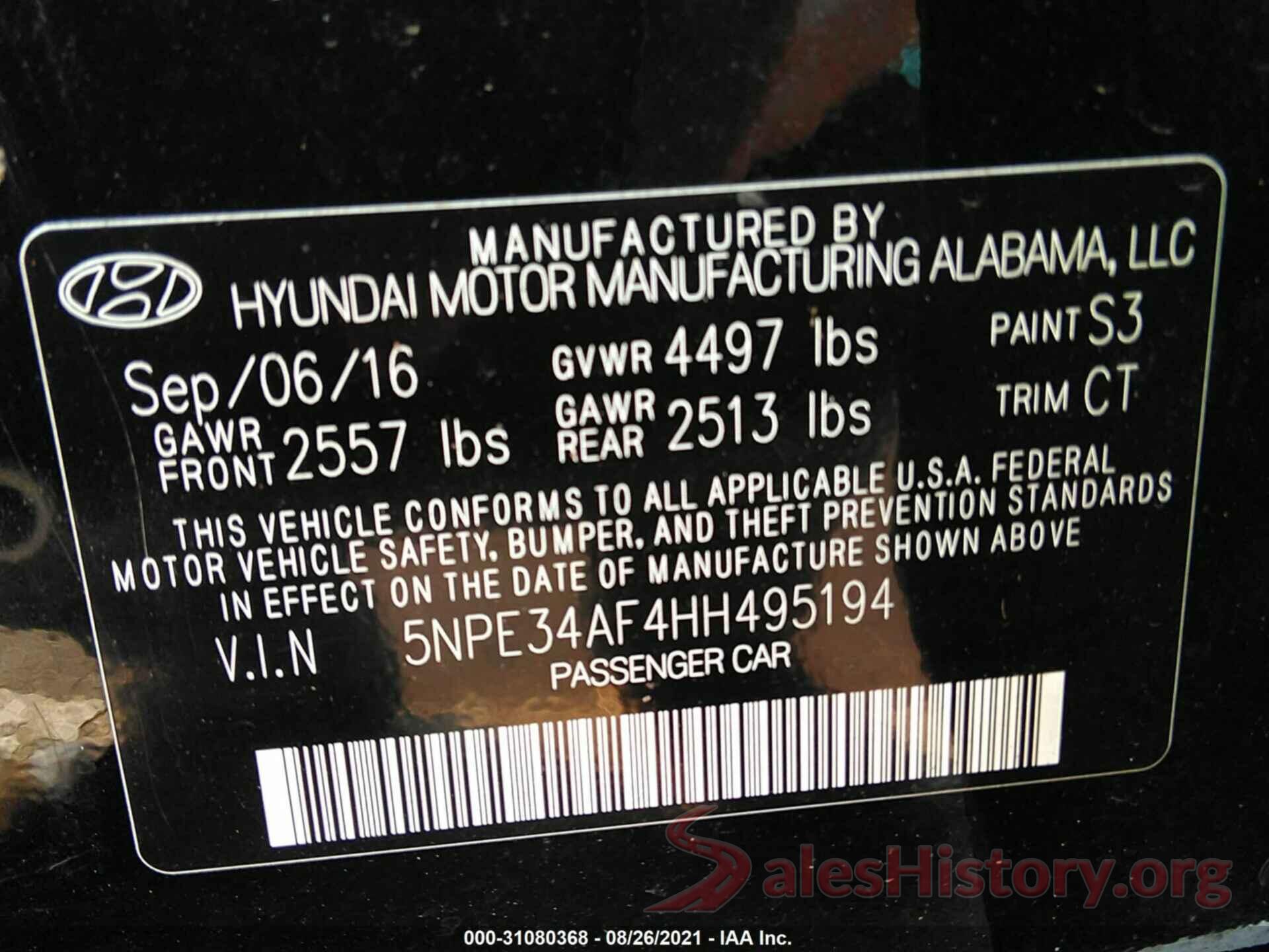 5NPE34AF4HH495194 2017 HYUNDAI SONATA