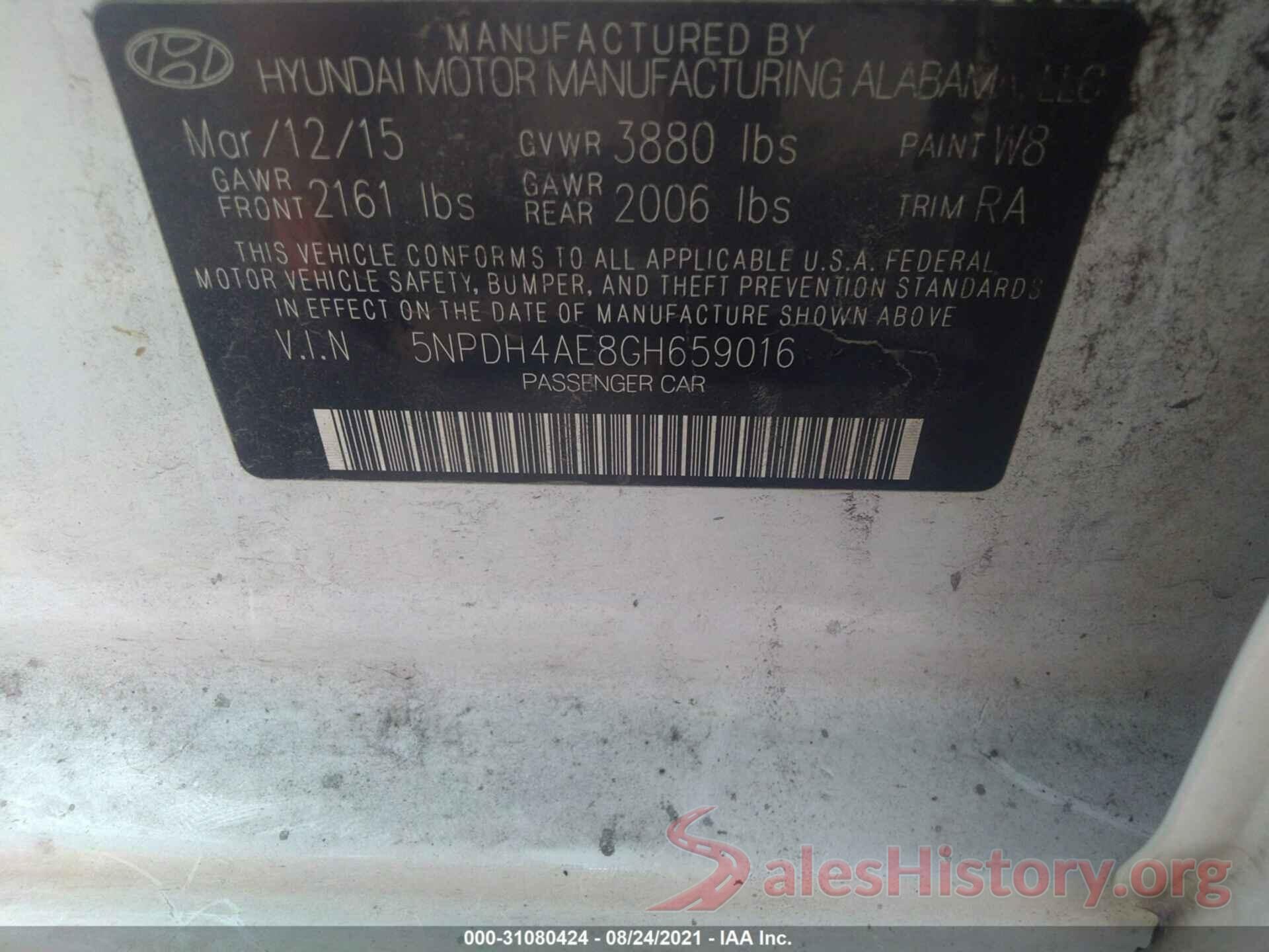 5NPDH4AE8GH659016 2016 HYUNDAI ELANTRA