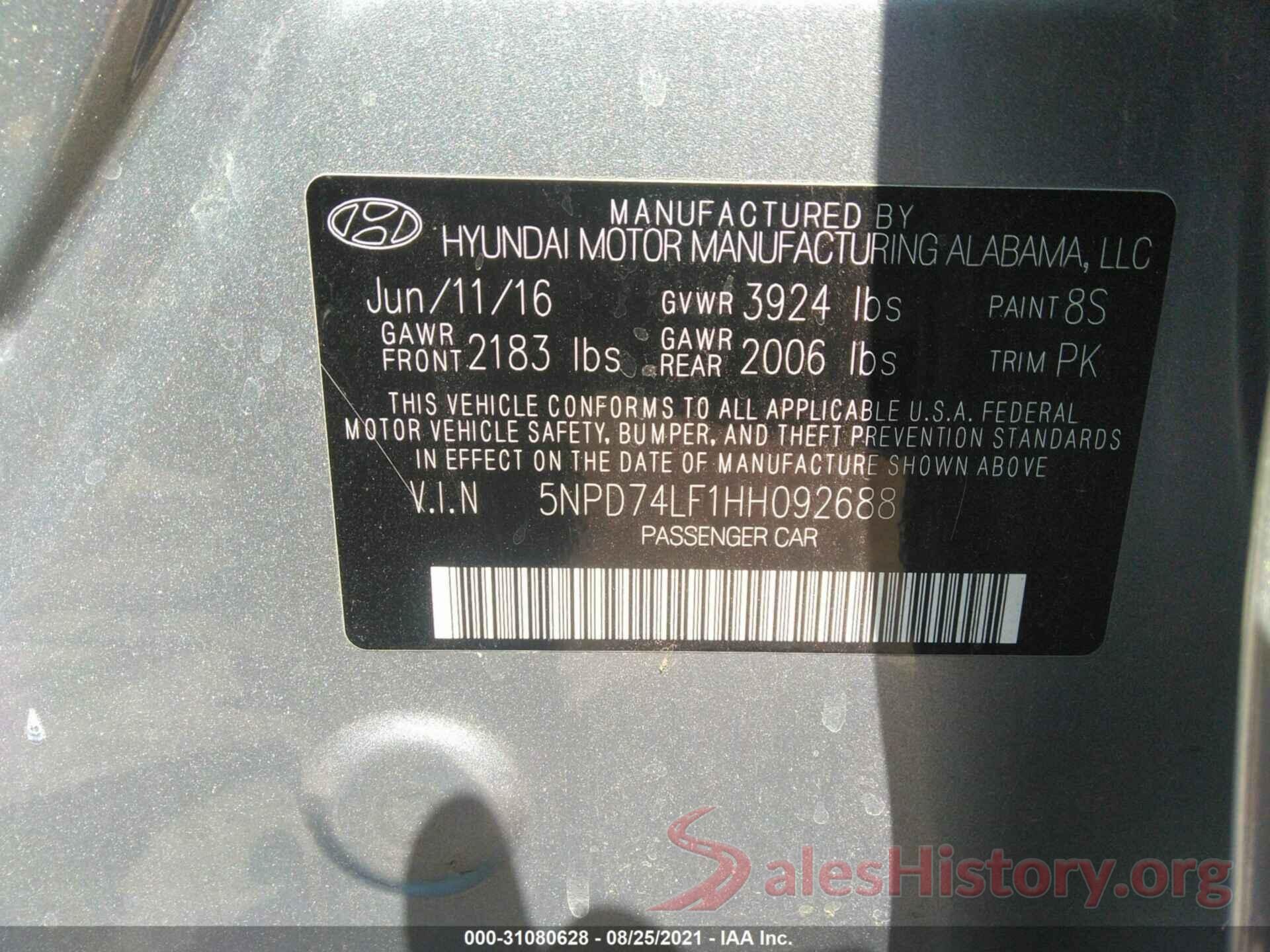 5NPD74LF1HH092688 2017 HYUNDAI ELANTRA