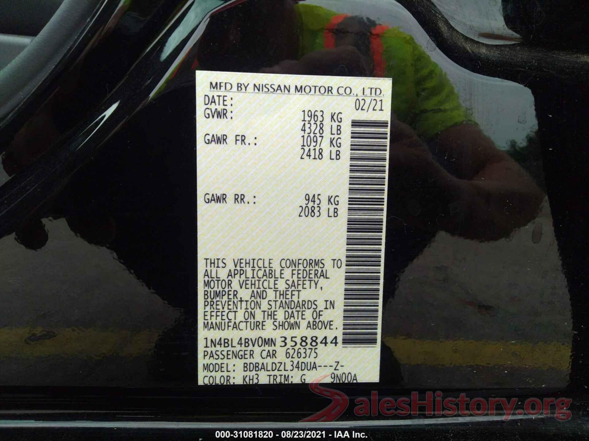 1N4BL4BV0MN358844 2021 NISSAN ALTIMA