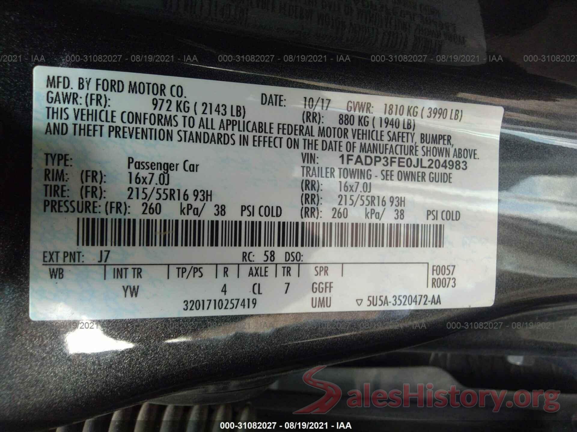 1FADP3FE0JL204983 2018 FORD FOCUS