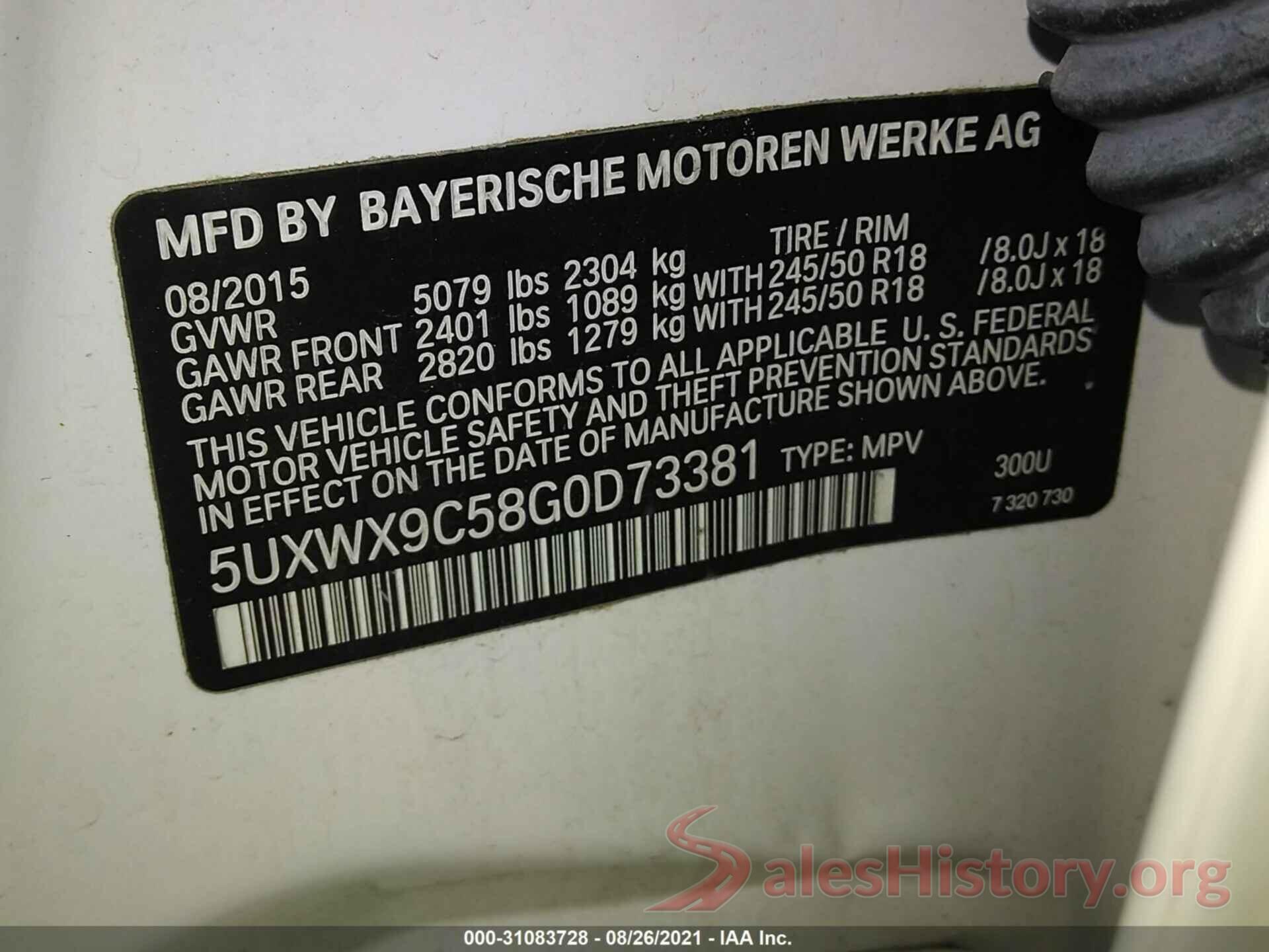 5UXWX9C58G0D73381 2016 BMW X3