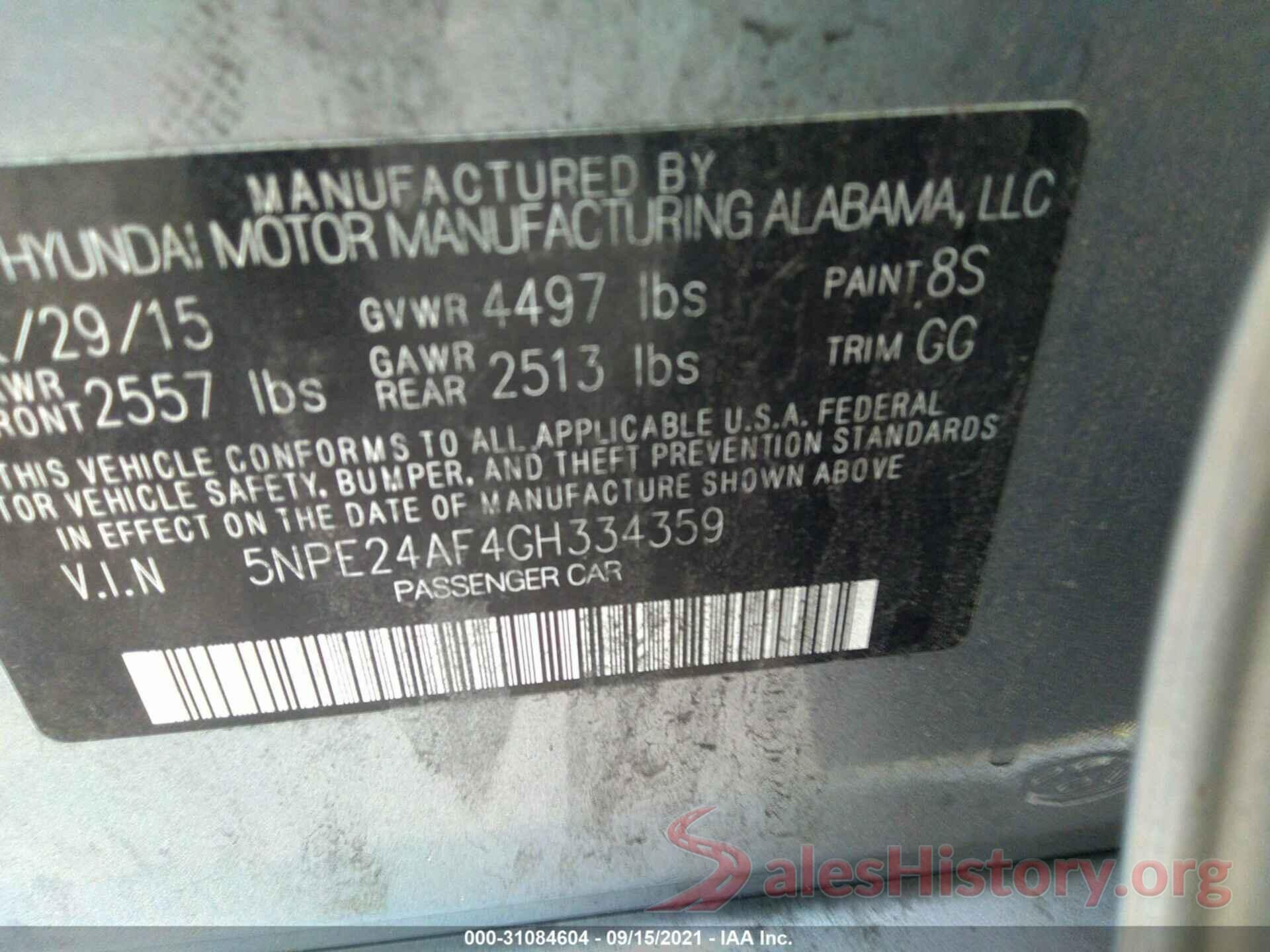 5NPE24AF4GH334359 2016 HYUNDAI SONATA