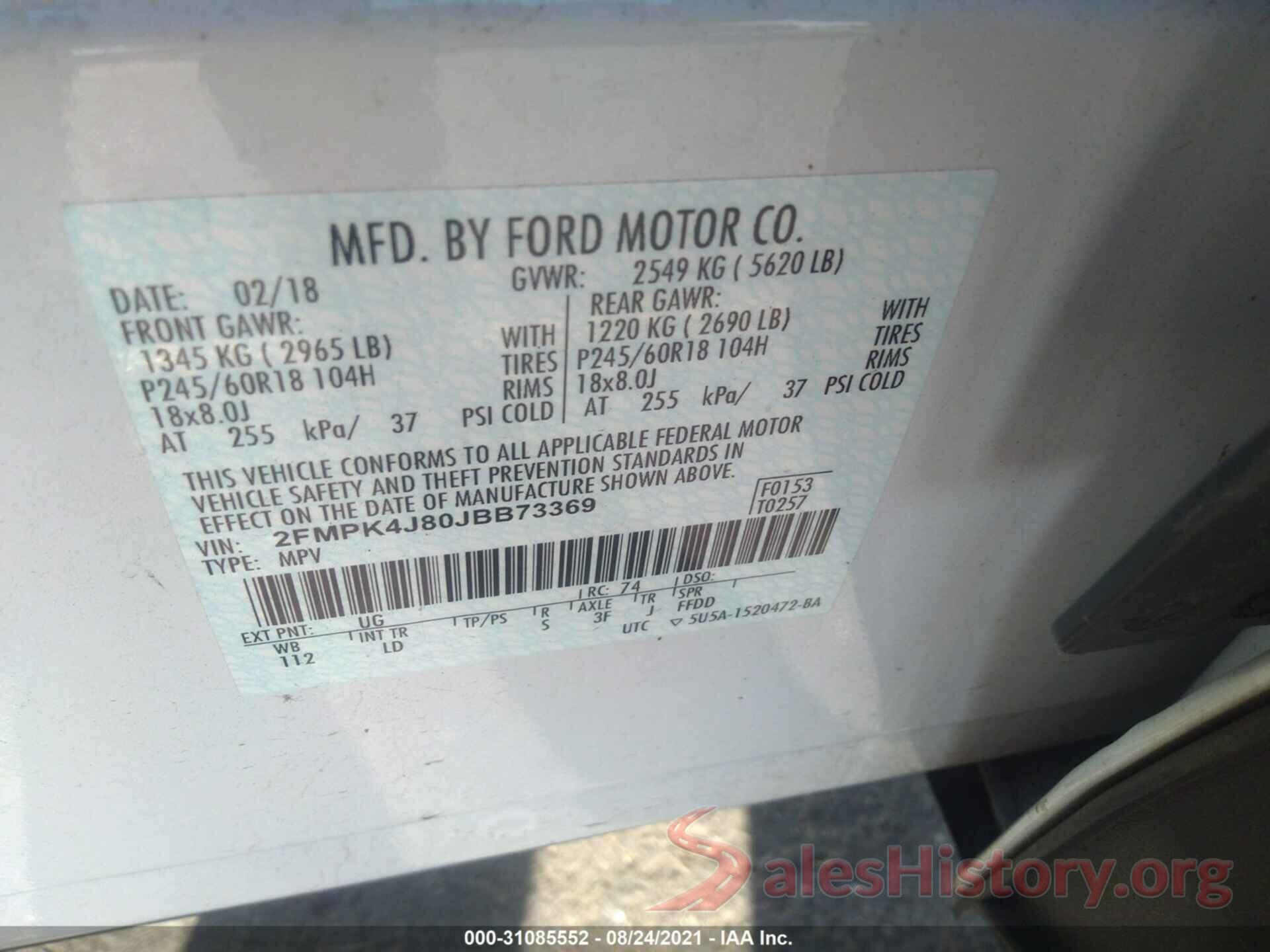 2FMPK4J80JBB73369 2018 FORD EDGE