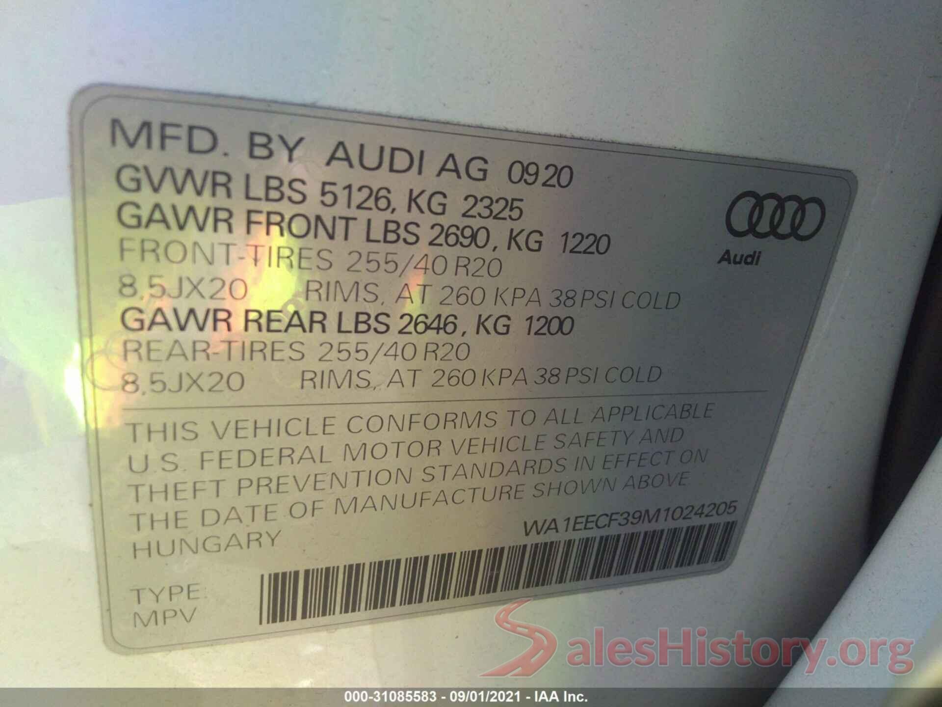 WA1EECF39M1024205 2021 AUDI Q3