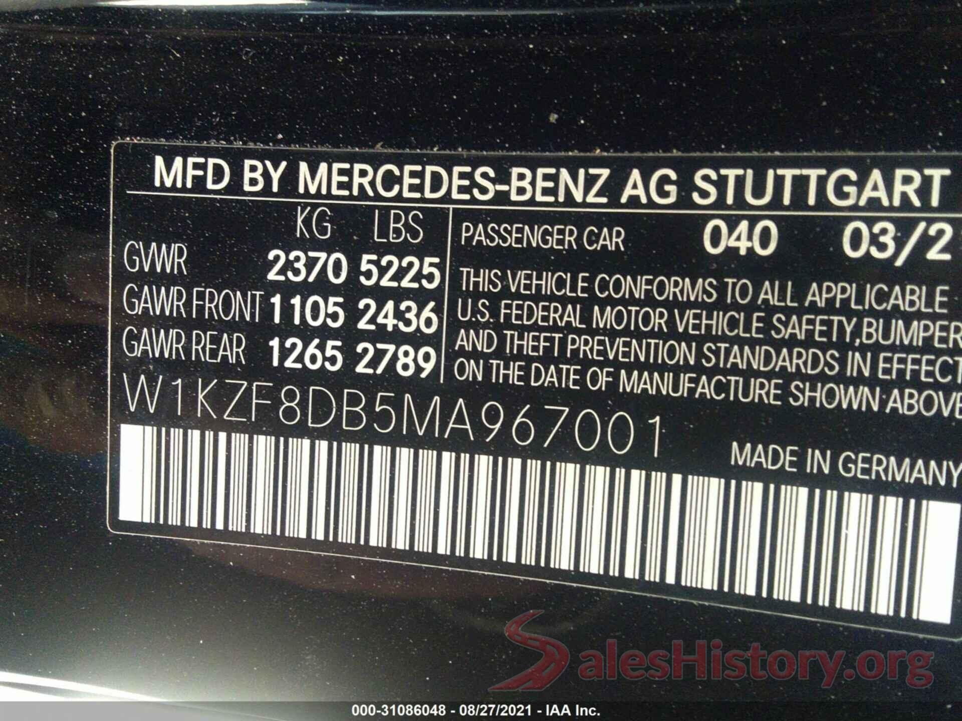 W1KZF8DB5MA967001 2021 MERCEDES-BENZ E-CLASS