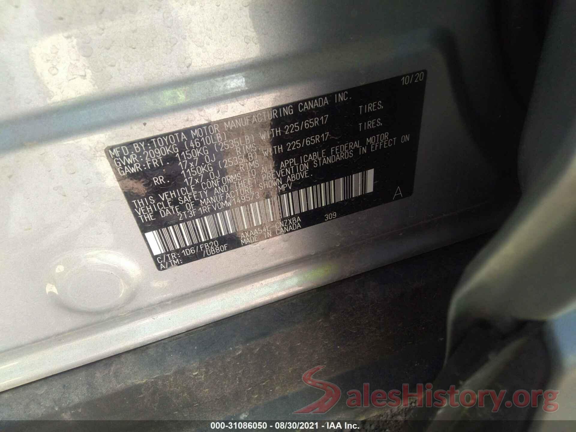 2T3F1RFV0MW149573 2021 TOYOTA RAV4