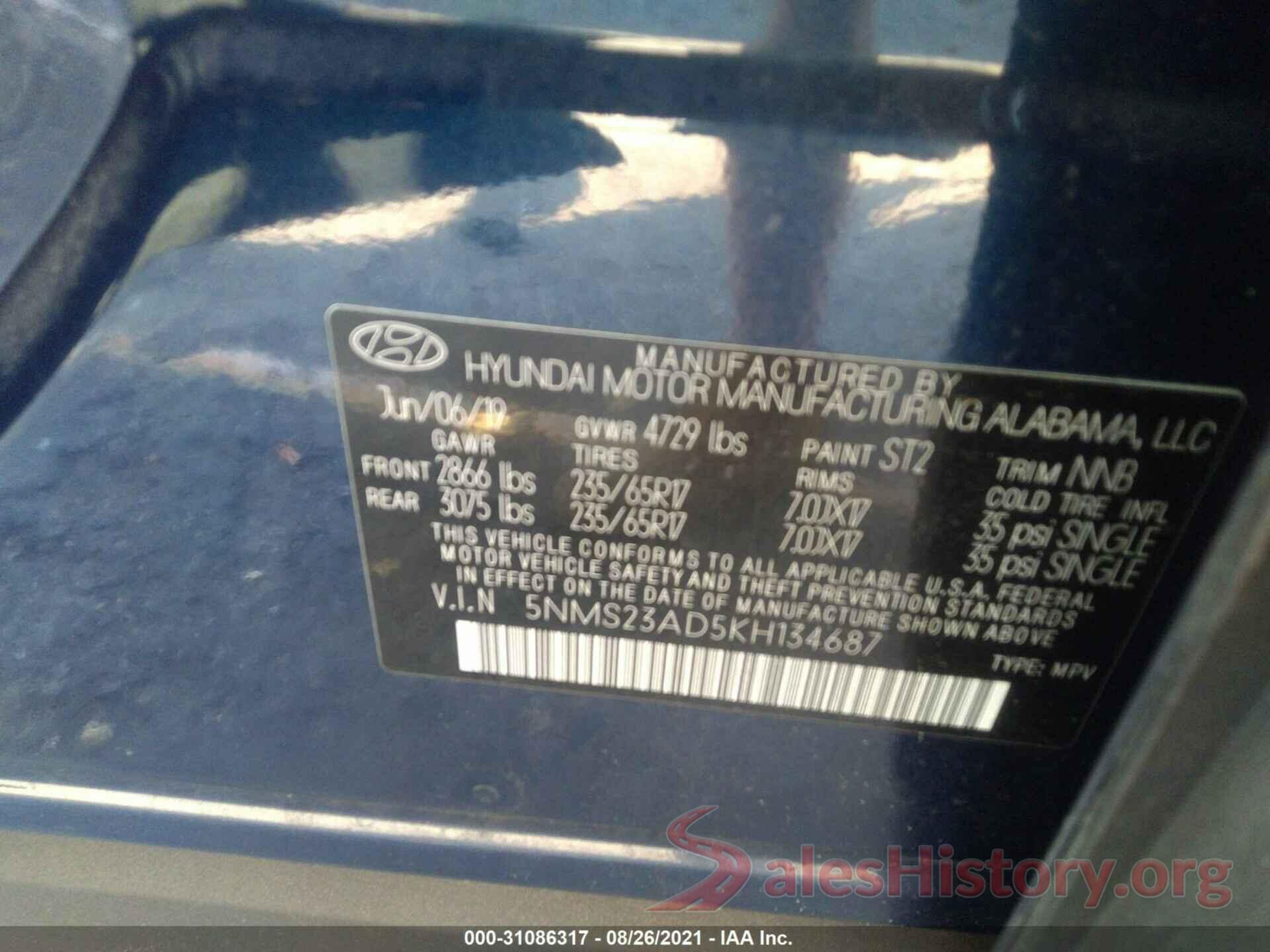 5NMS23AD5KH134687 2019 HYUNDAI SANTA FE