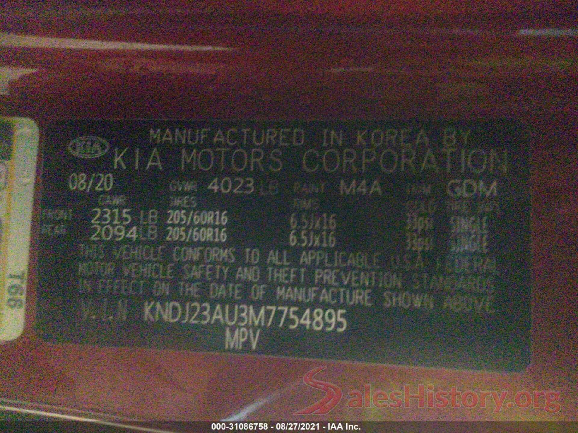 KNDJ23AU3M7754895 2021 KIA SOUL