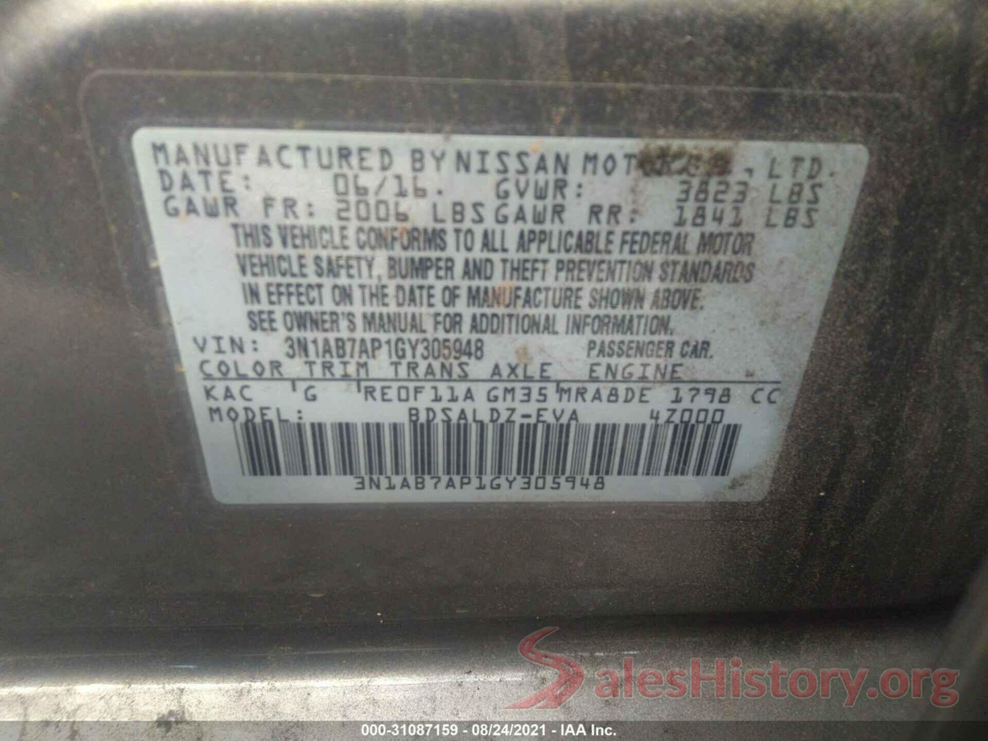 3N1AB7AP1GY305948 2016 NISSAN SENTRA