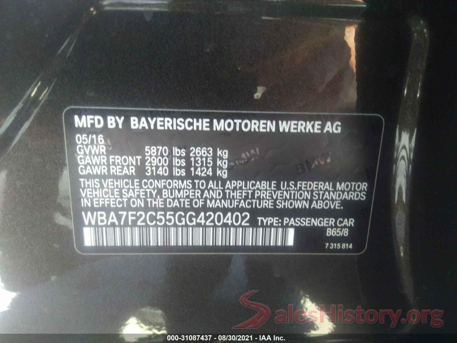 WBA7F2C55GG420402 2016 BMW 7 SERIES