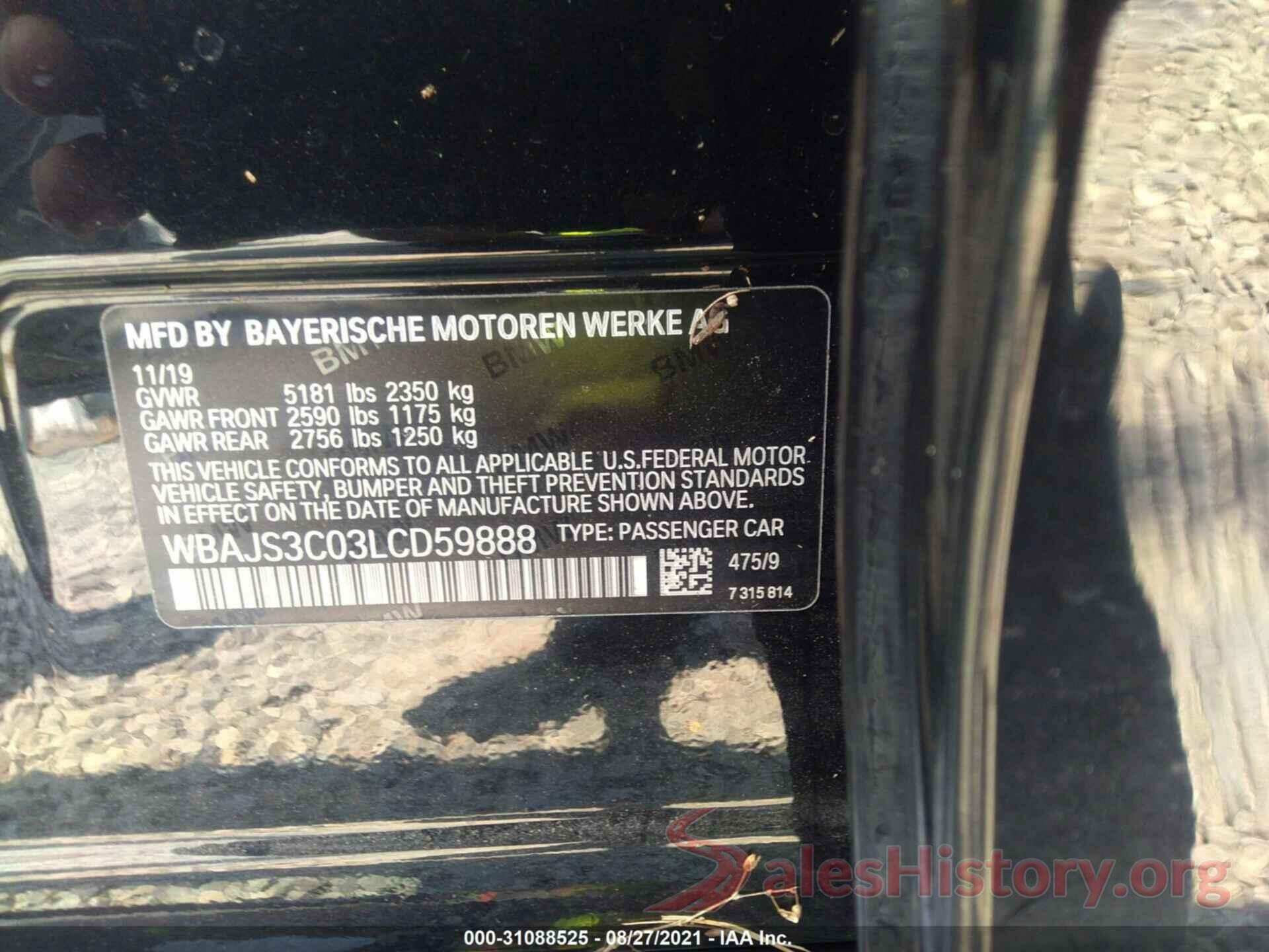 WBAJS3C03LCD59888 2020 BMW 5 SERIES