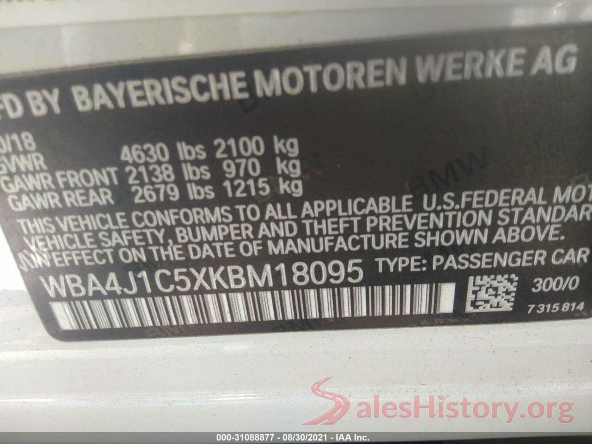 WBA4J1C5XKBM18095 2019 BMW 4 SERIES