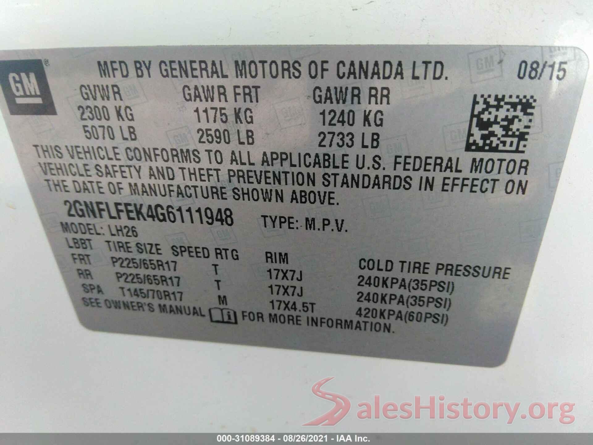 2GNFLFEK4G6111948 2016 CHEVROLET EQUINOX