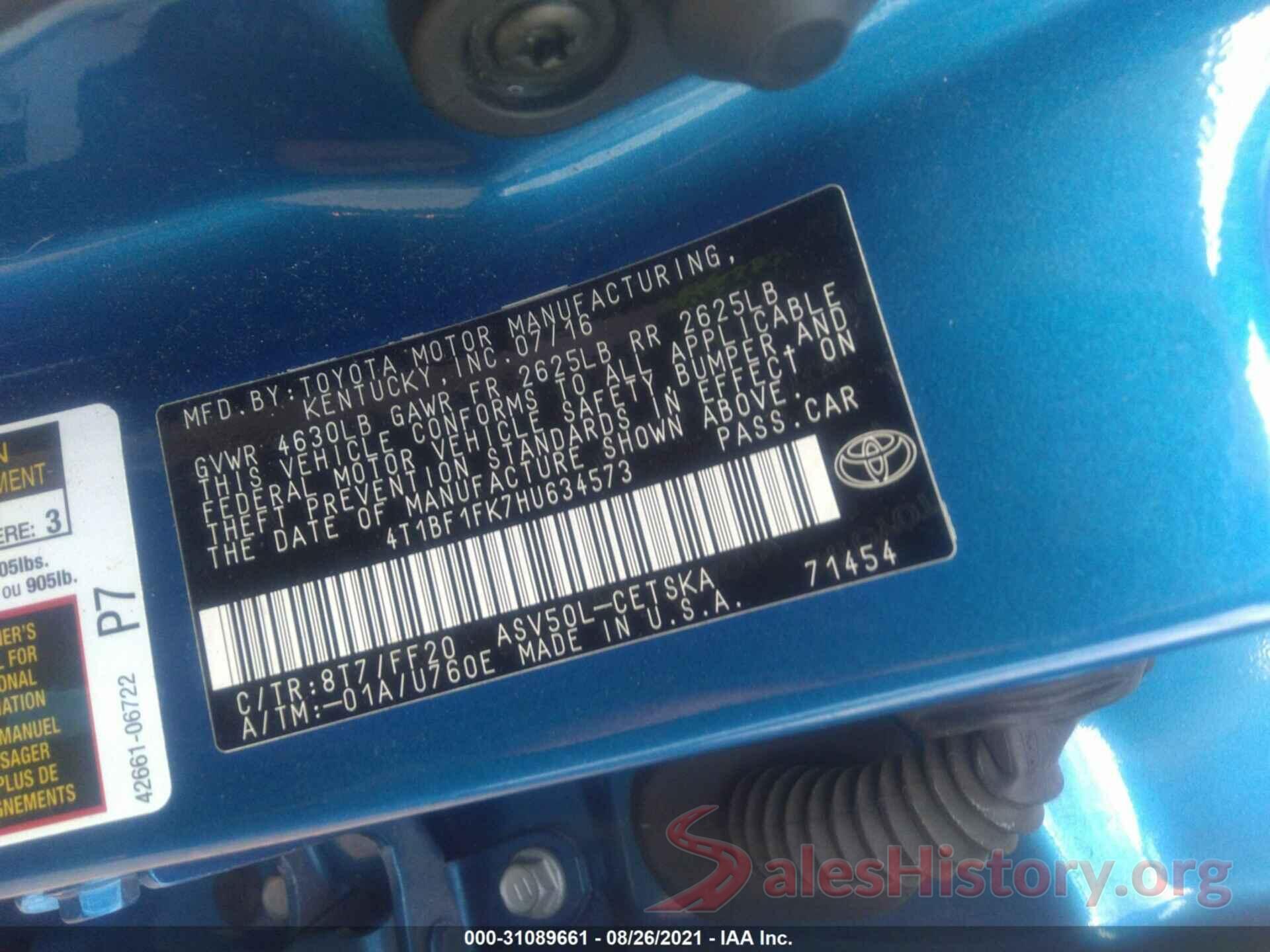 4T1BF1FK7HU634573 2017 TOYOTA CAMRY