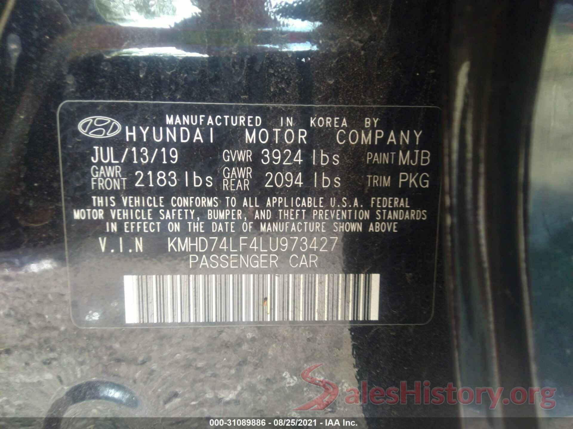 KMHD74LF4LU973427 2020 HYUNDAI ELANTRA