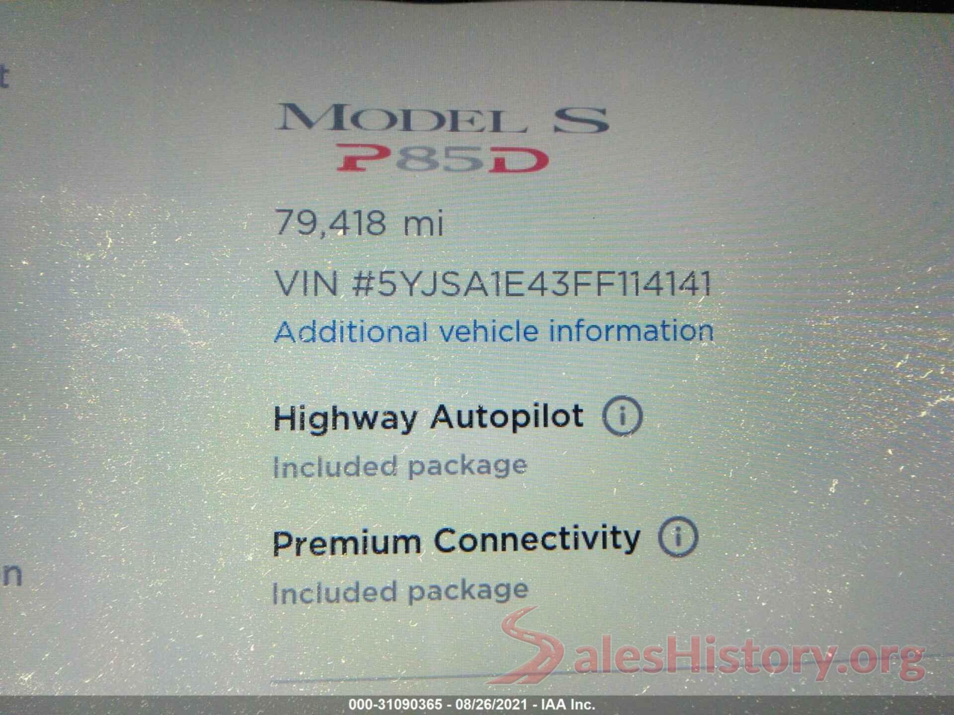 5YJSA1E43FF114141 2015 TESLA MODEL S