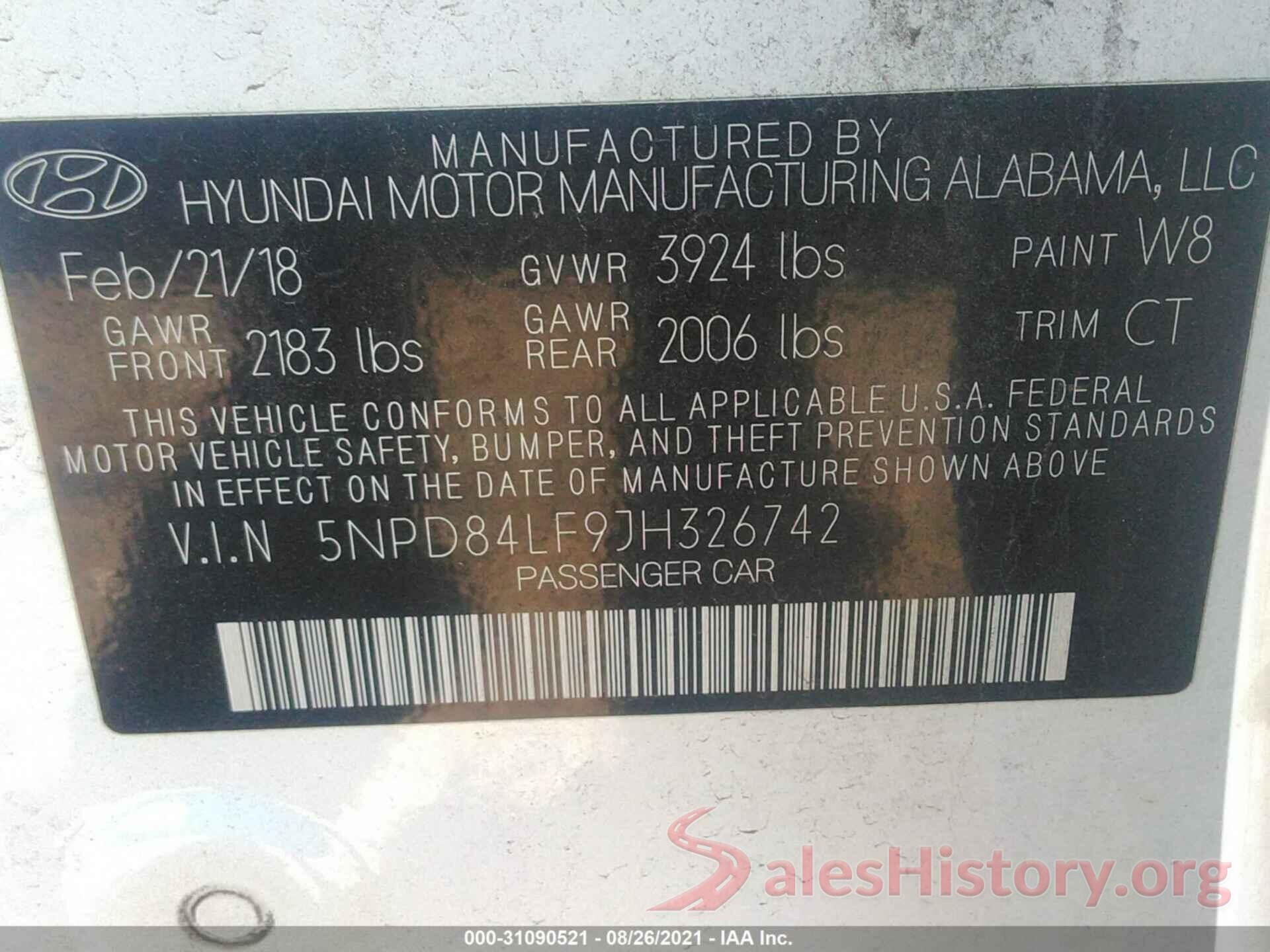 5NPD84LF9JH326742 2018 HYUNDAI ELANTRA