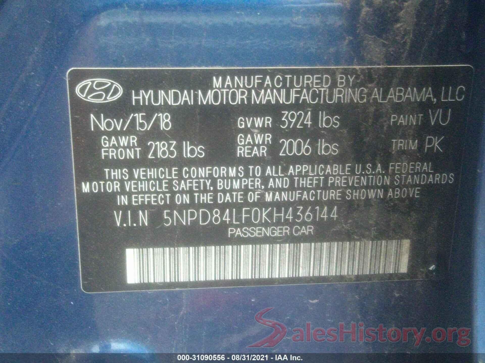 5NPD84LF0KH436144 2019 HYUNDAI ELANTRA