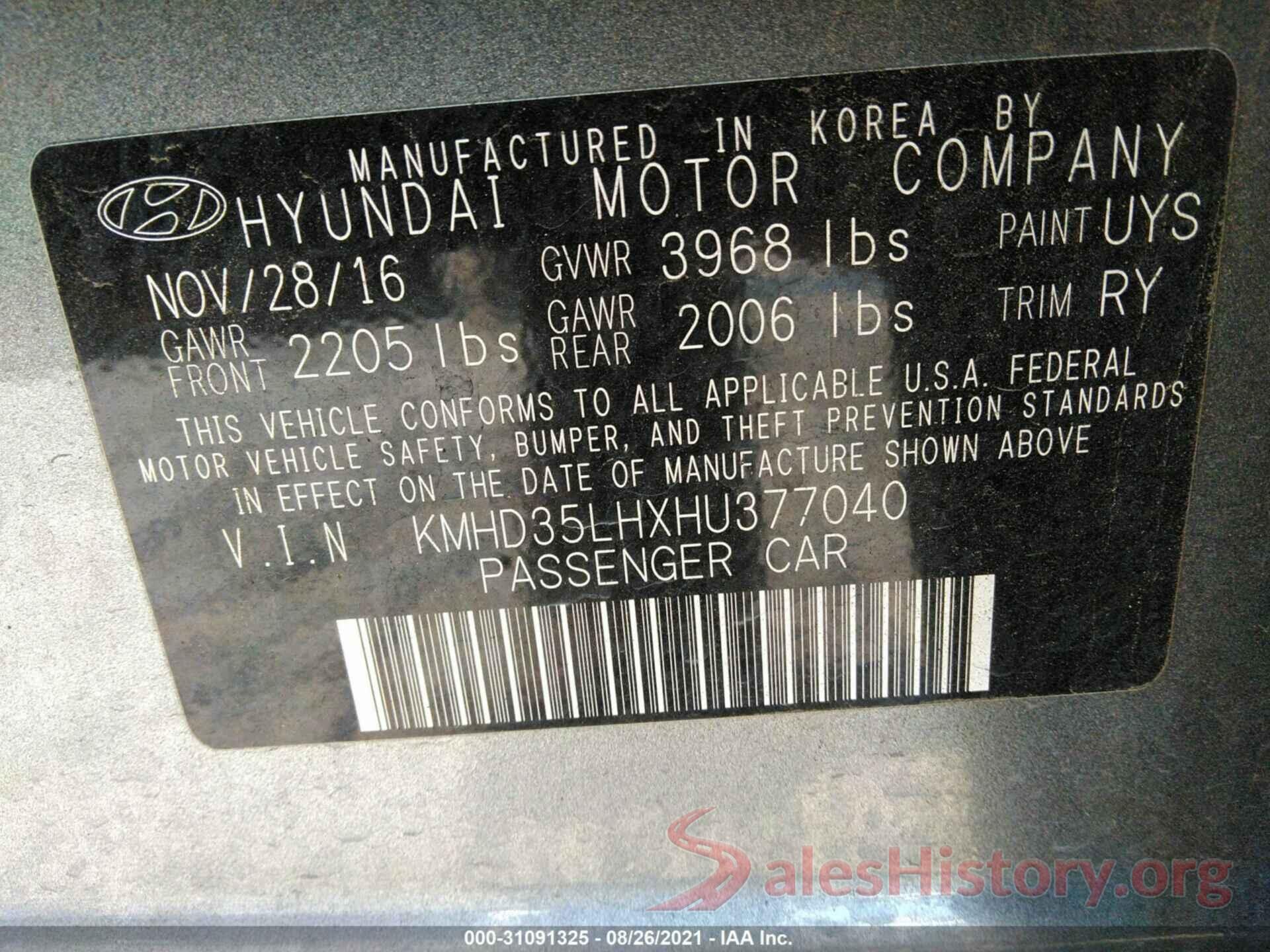 KMHD35LHXHU377040 2017 HYUNDAI ELANTRA GT