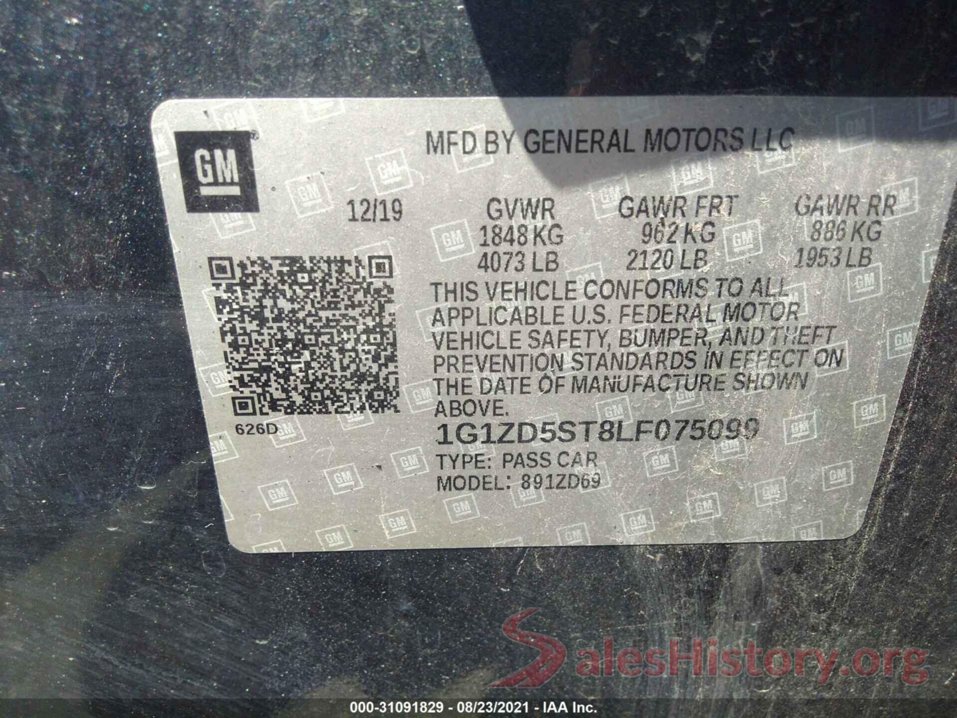 1G1ZD5ST8LF075099 2020 CHEVROLET MALIBU