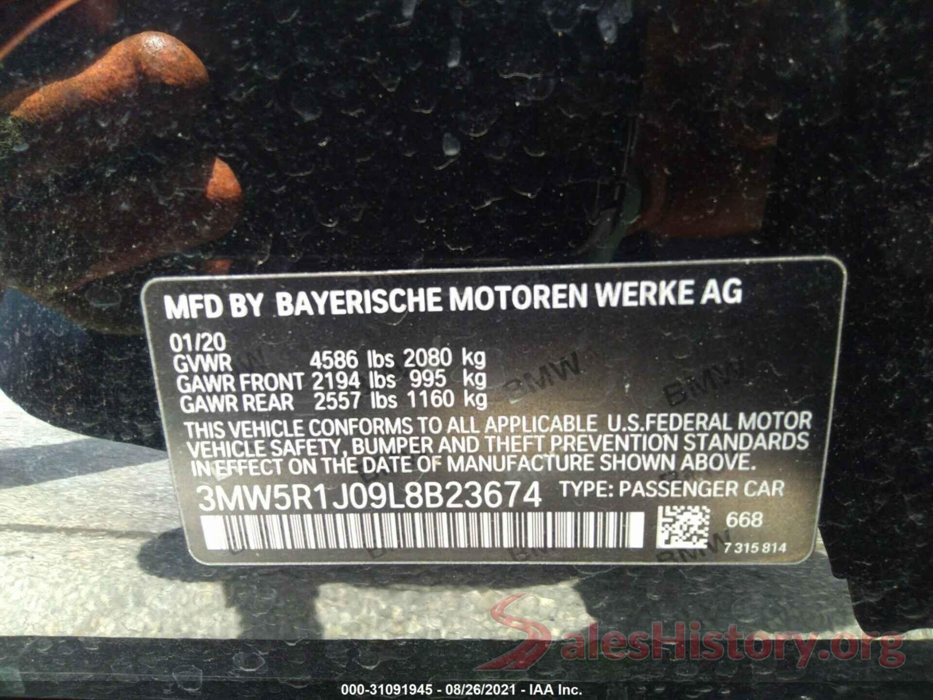 3MW5R1J09L8B23674 2020 BMW 3 SERIES