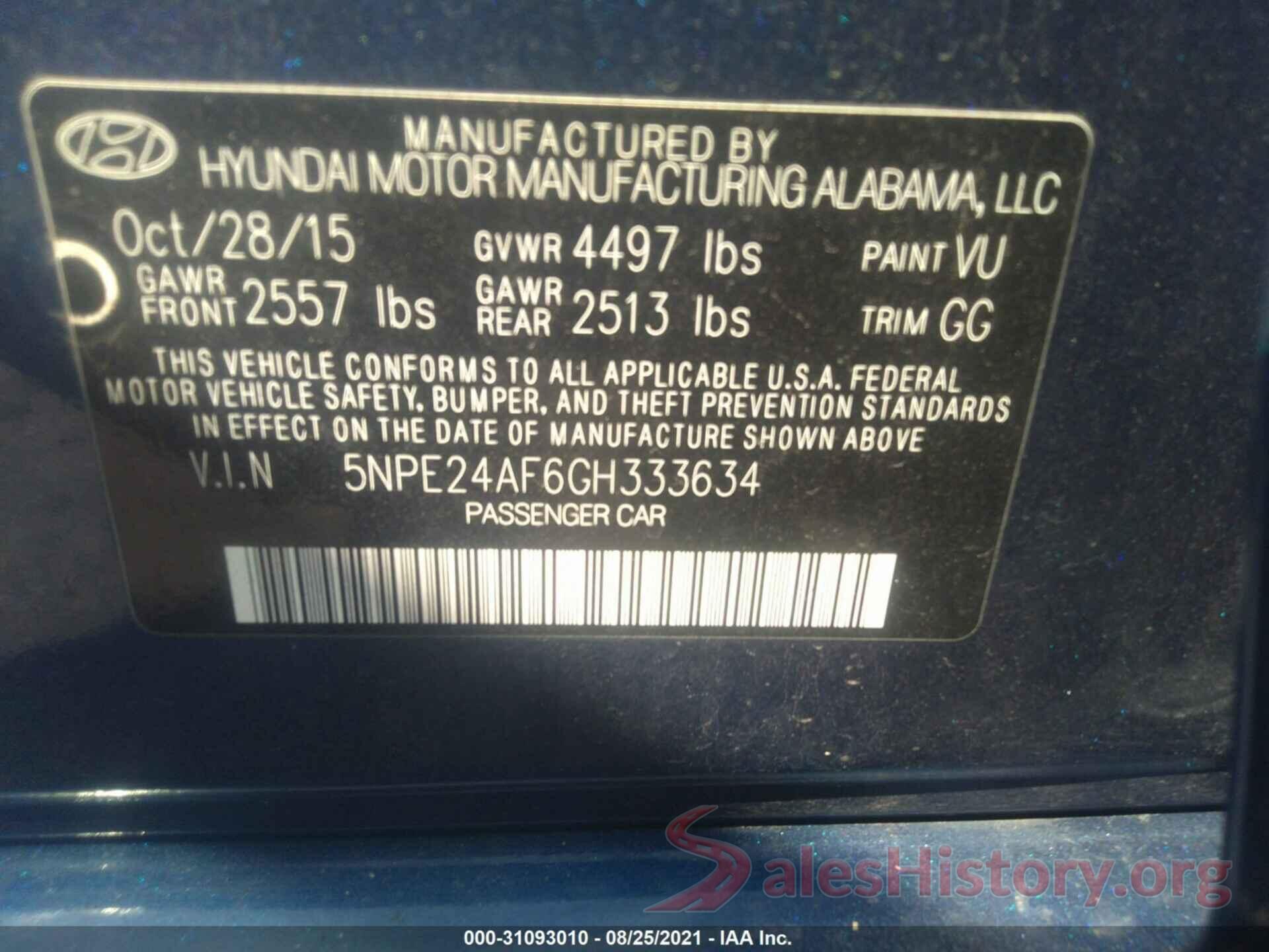 5NPE24AF6GH333634 2016 HYUNDAI SONATA