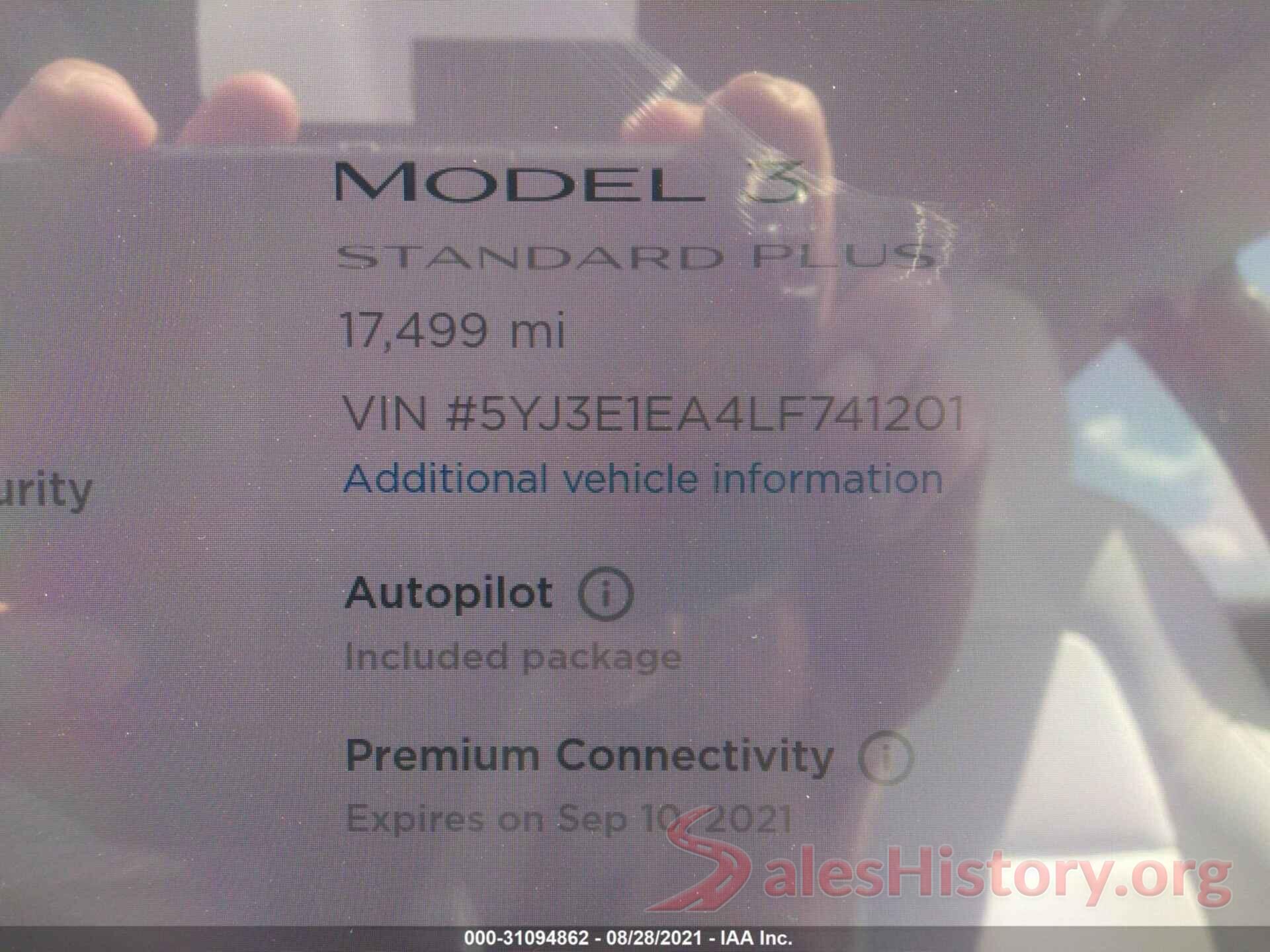 5YJ3E1EA4LF741201 2020 TESLA MODEL 3