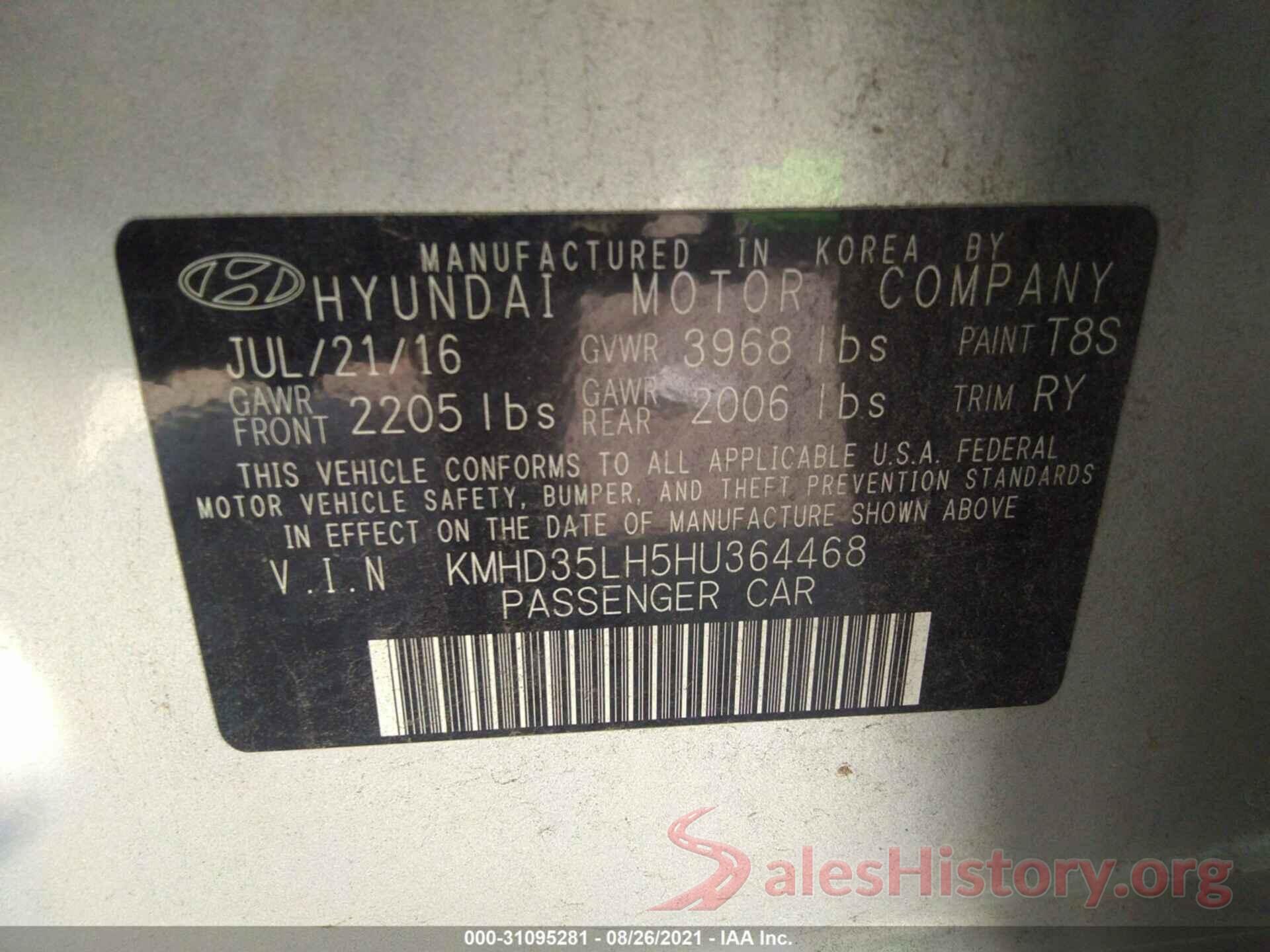 KMHD35LH5HU364468 2017 HYUNDAI ELANTRA GT