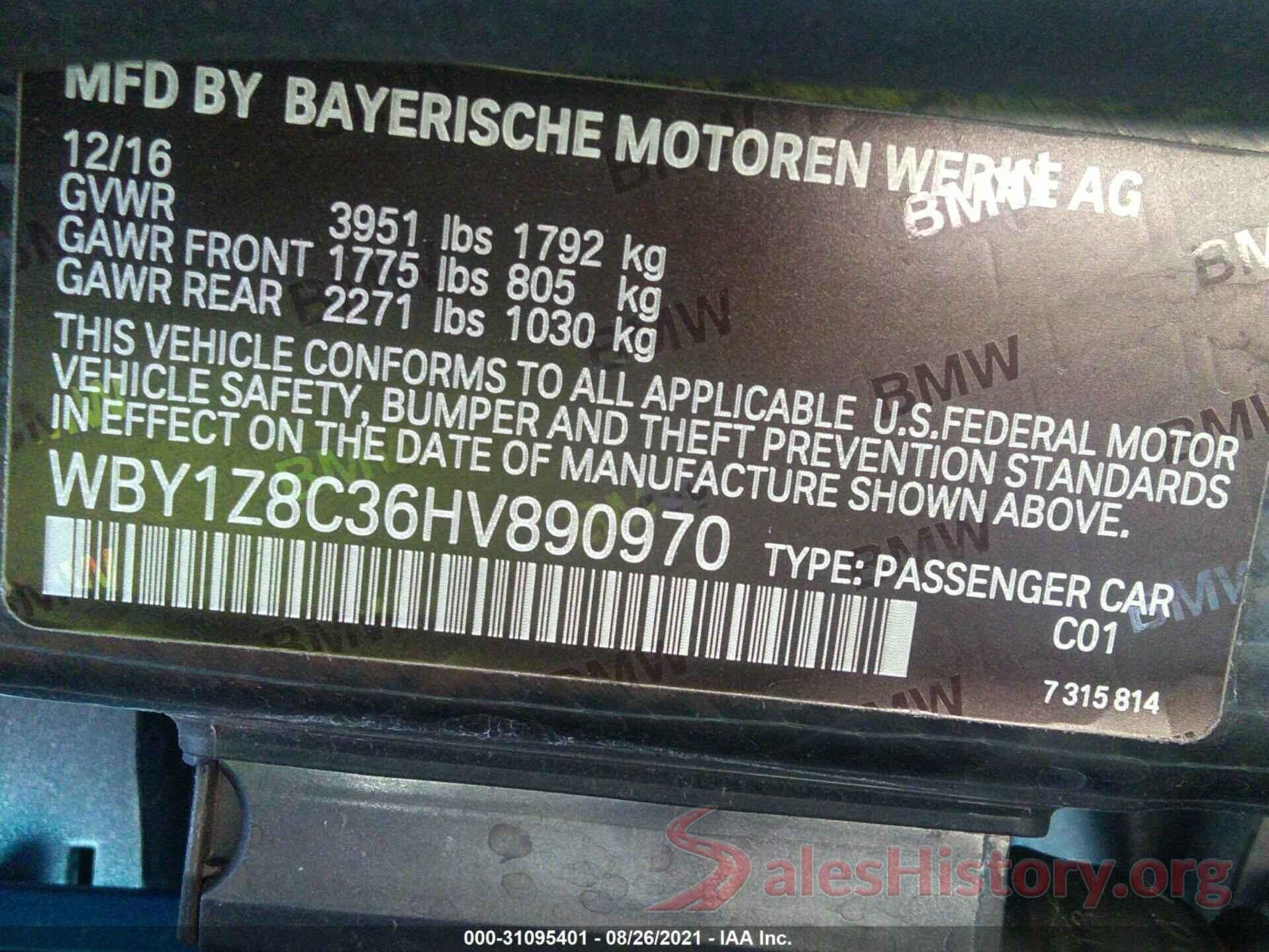 WBY1Z8C36HV890970 2017 BMW I3