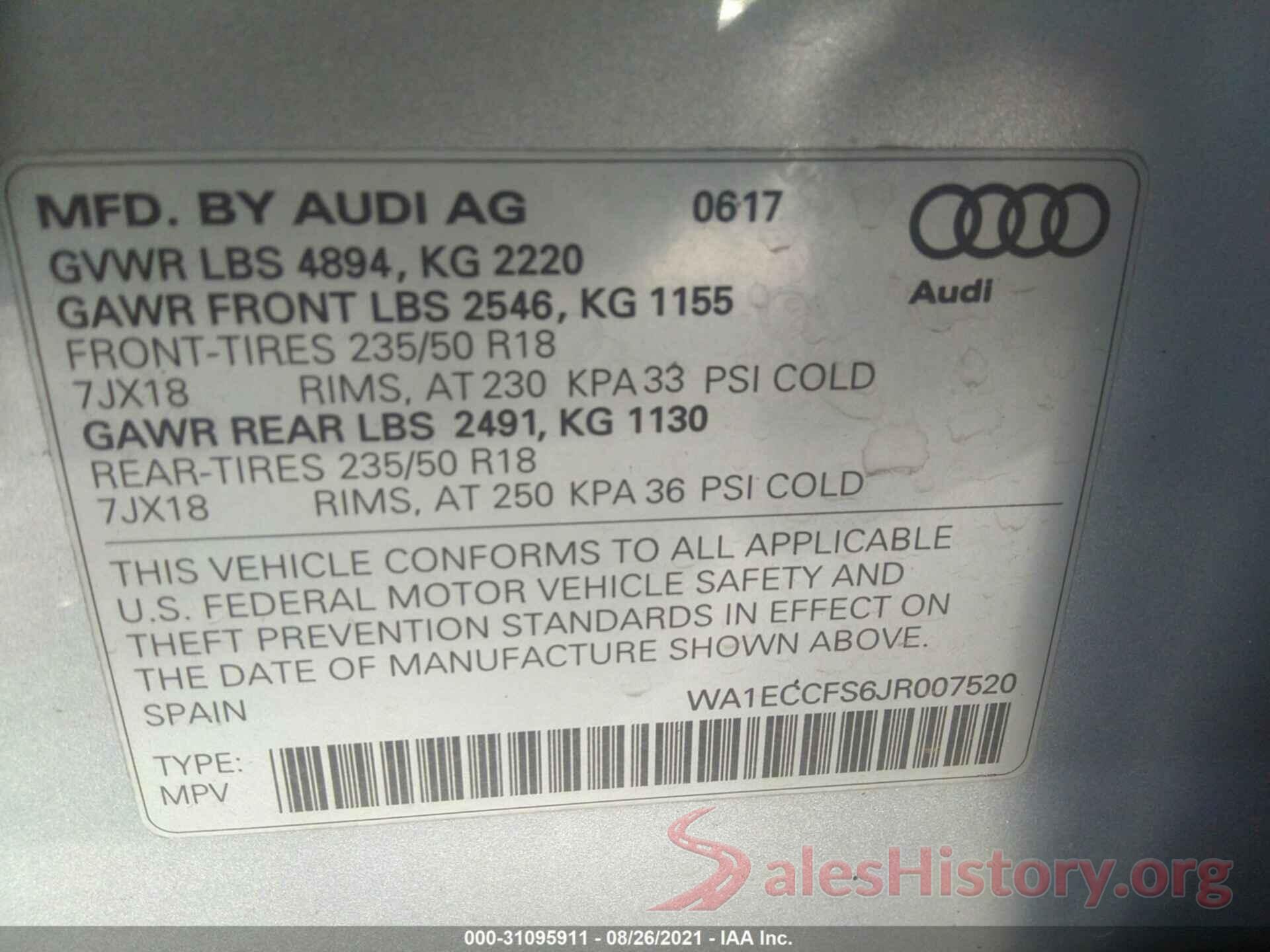 WA1ECCFS6JR007520 2018 AUDI Q3