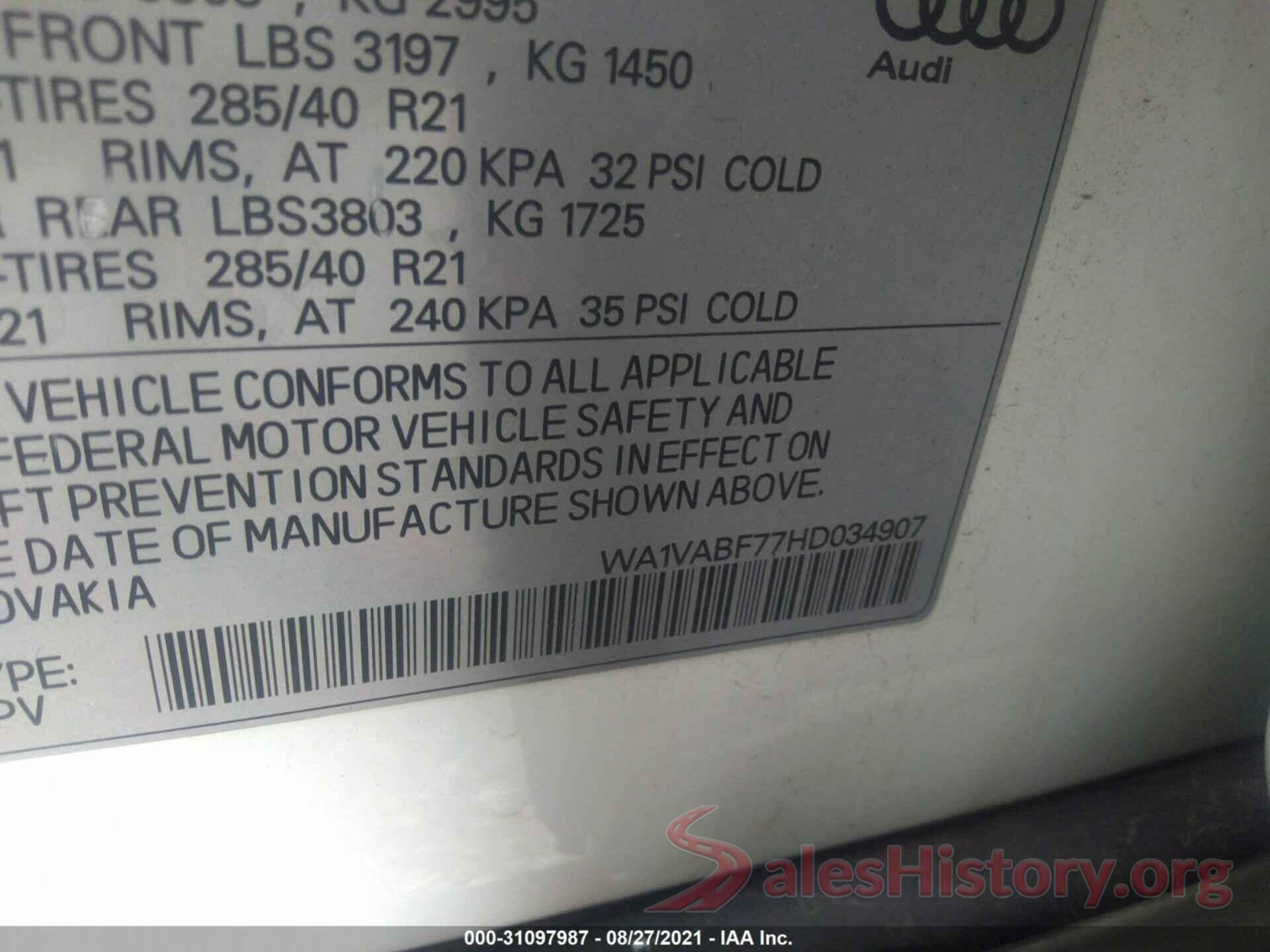 WA1VABF77HD034907 2017 AUDI Q7