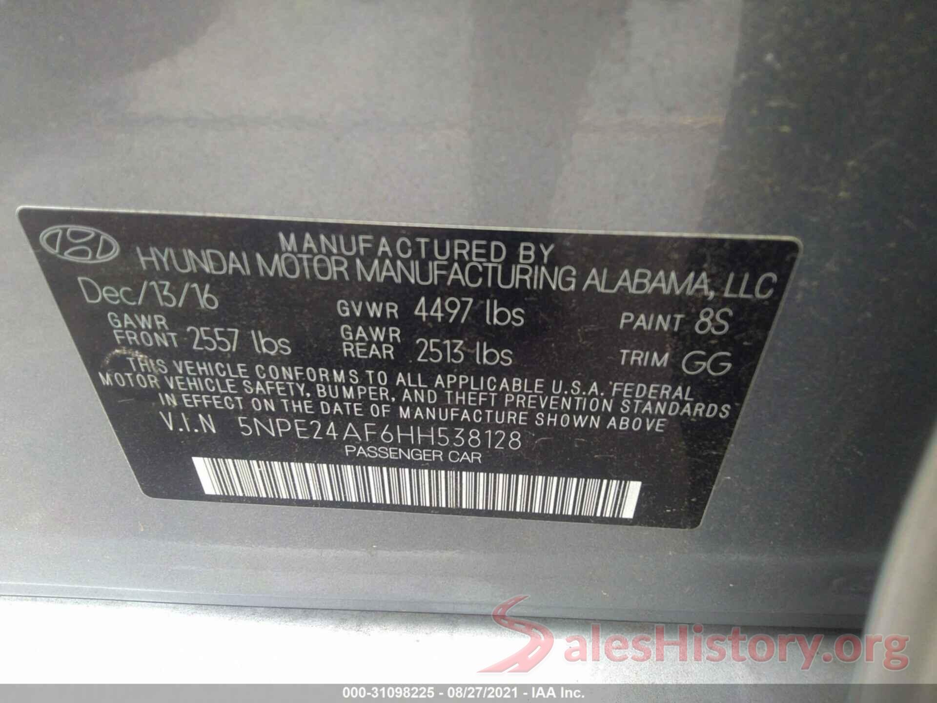 5NPE24AF6HH538128 2017 HYUNDAI SONATA