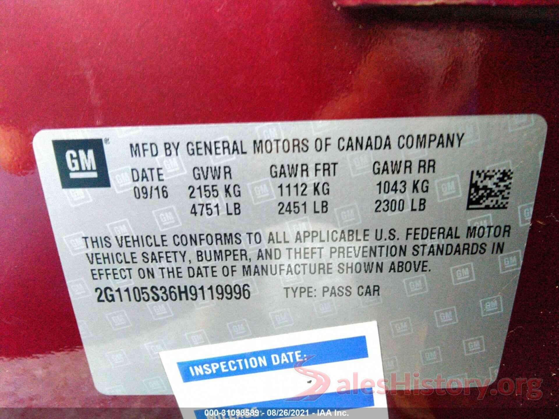 2G1105S36H9119996 2017 CHEVROLET IMPALA