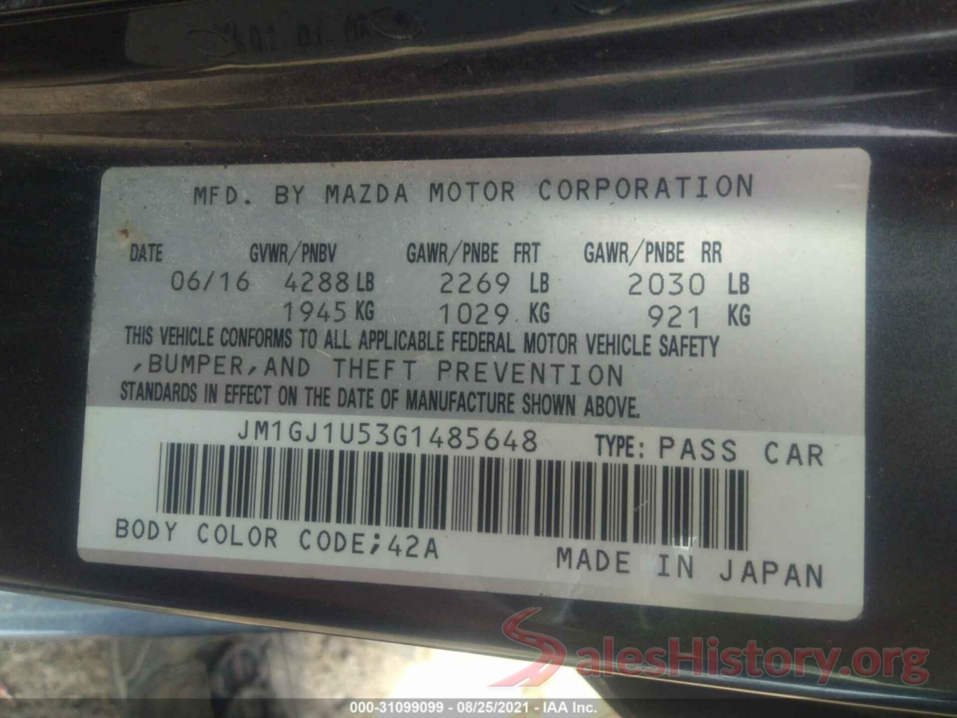 JM1GJ1U53G1485648 2016 MAZDA MAZDA6