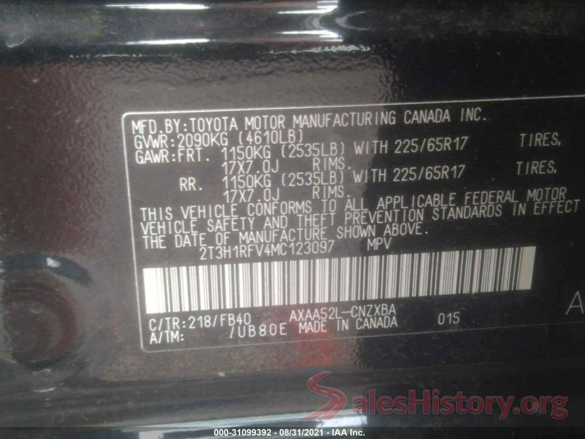 2T3H1RFV4MC123097 2021 TOYOTA RAV4