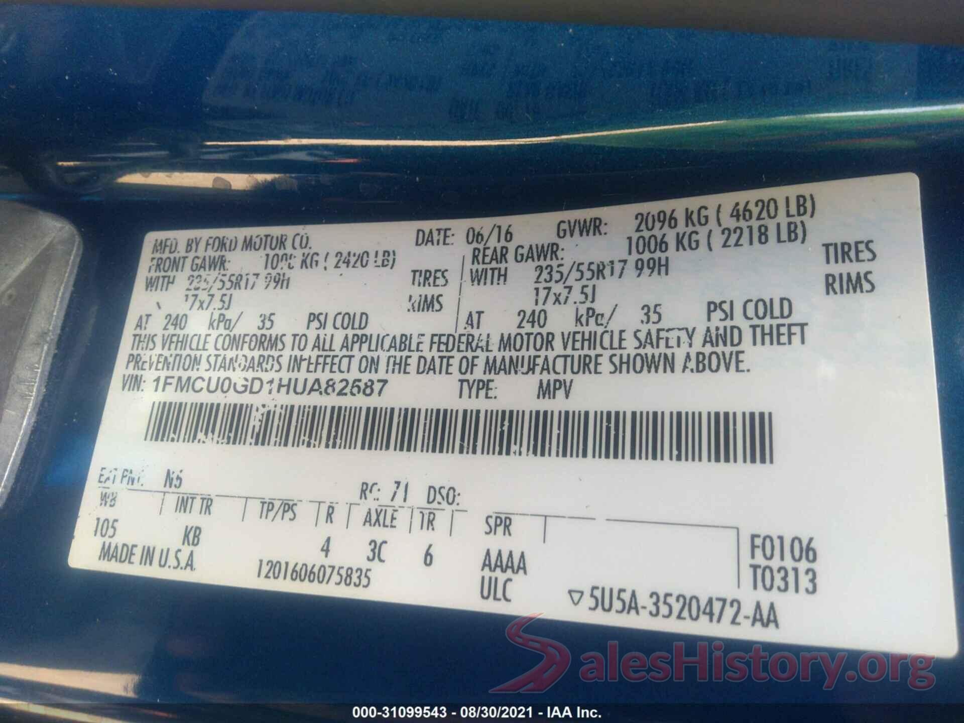 1FMCU0GD1HUA82587 2017 FORD ESCAPE