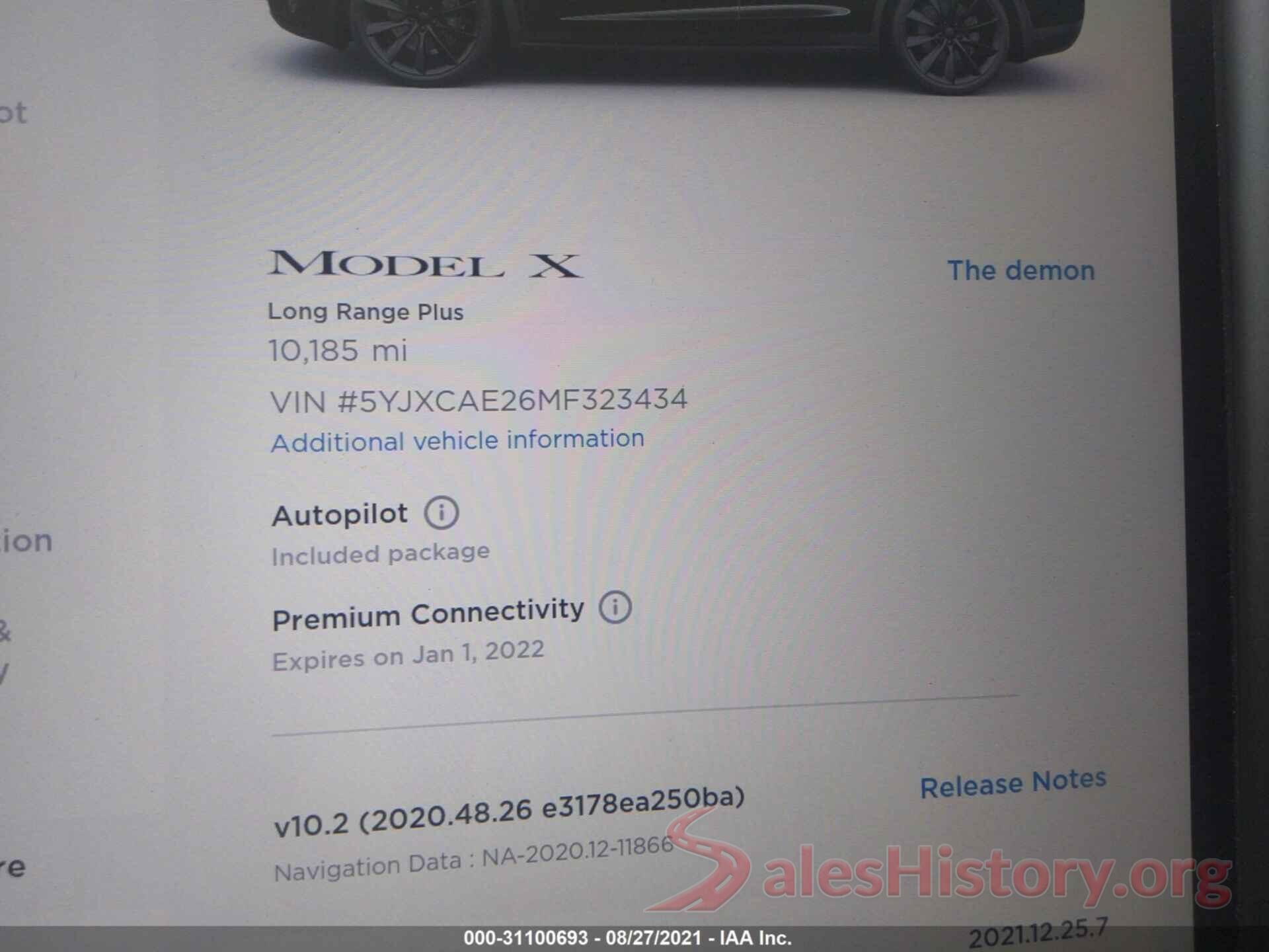 5YJXCAE26MF323434 2021 TESLA MODEL X