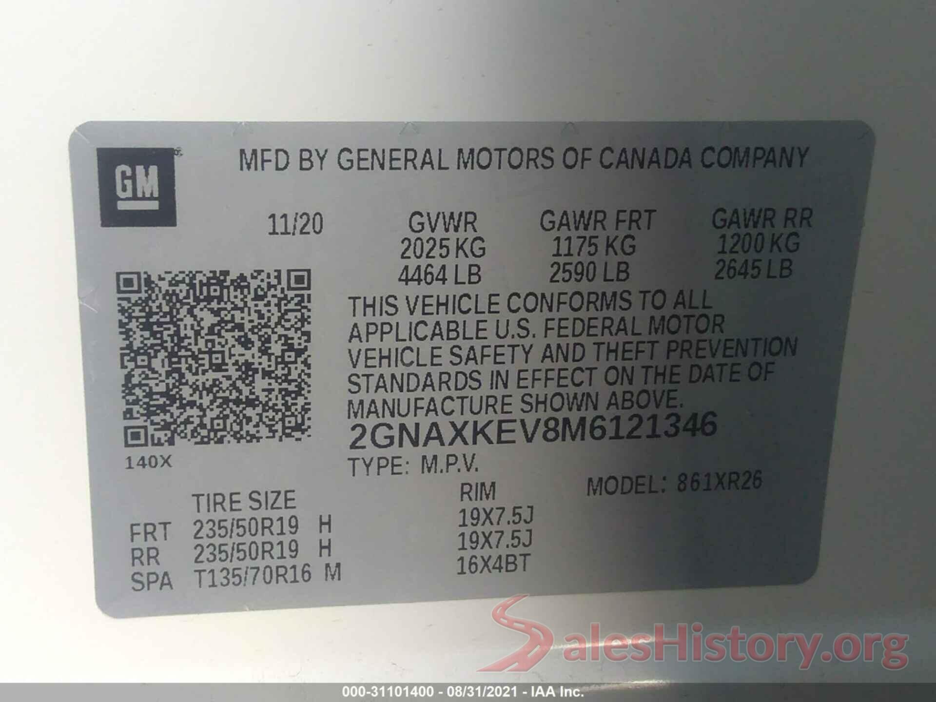 2GNAXKEV8M6121346 2021 CHEVROLET EQUINOX