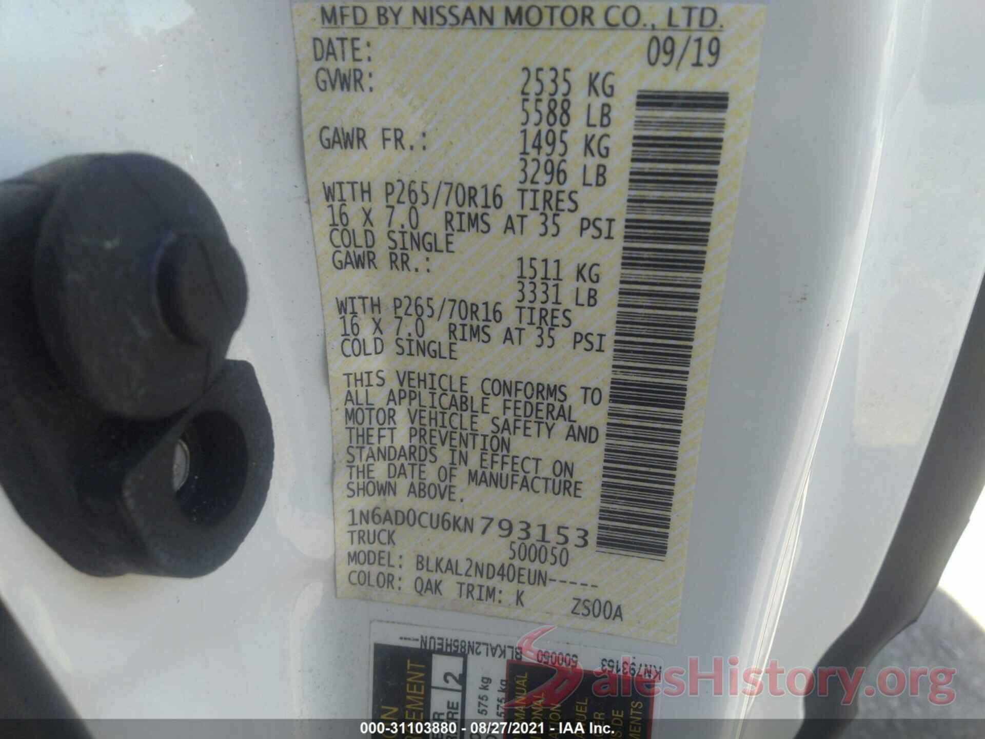 1N6AD0CU6KN793153 2019 NISSAN FRONTIER