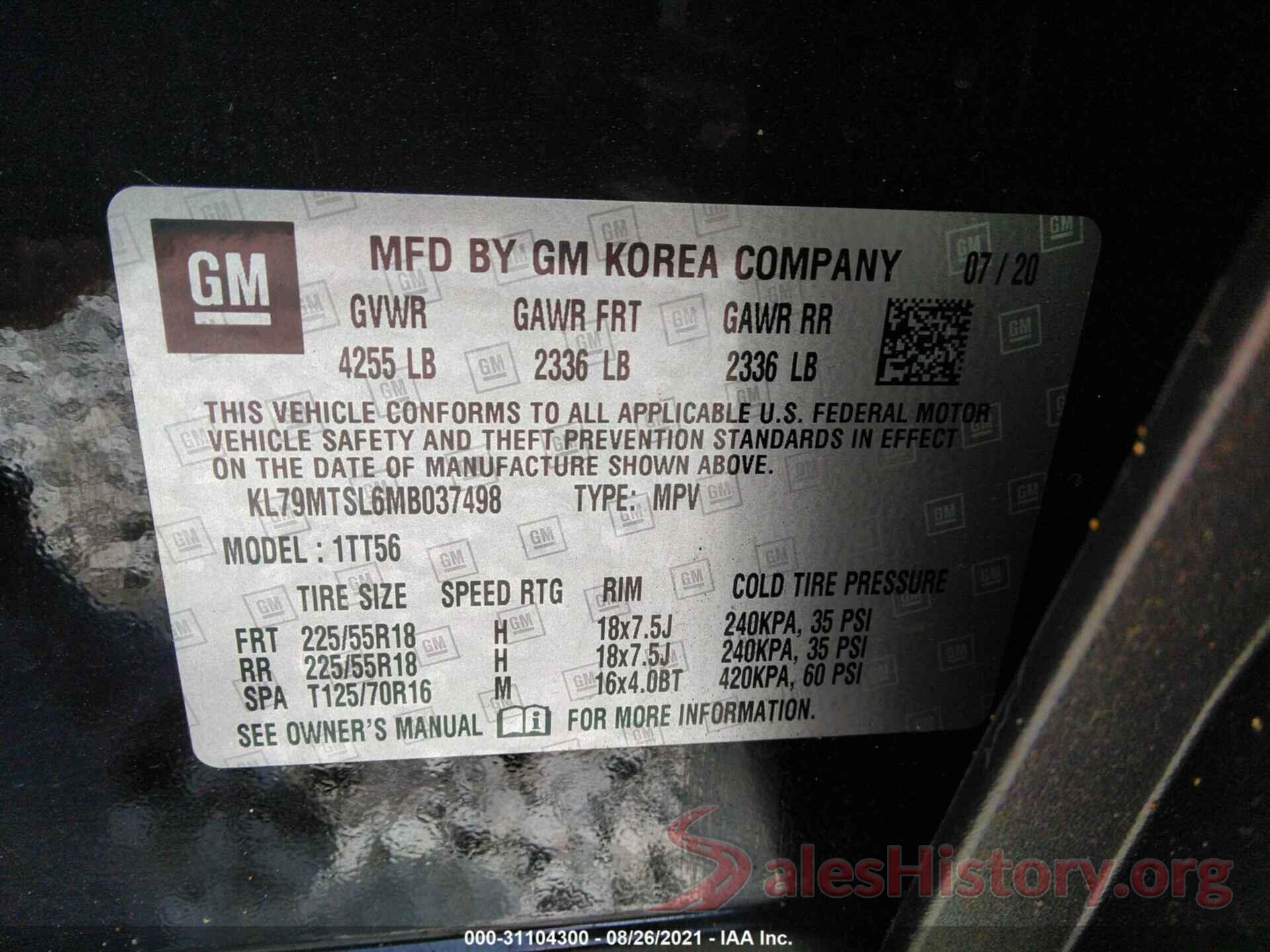 KL79MTSL6MB037498 2021 CHEVROLET TRAILBLAZER