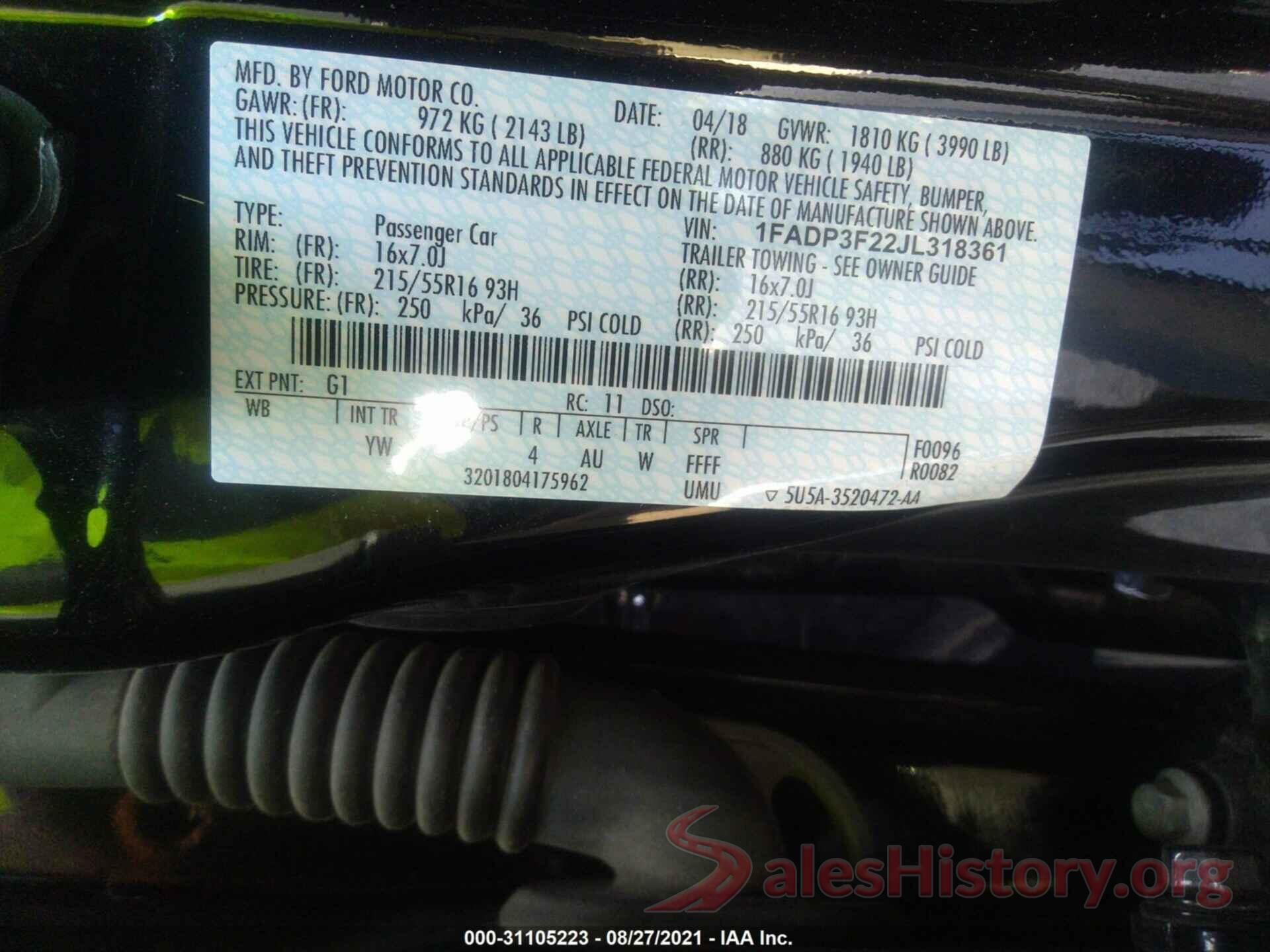 1FADP3F22JL318361 2018 FORD FOCUS