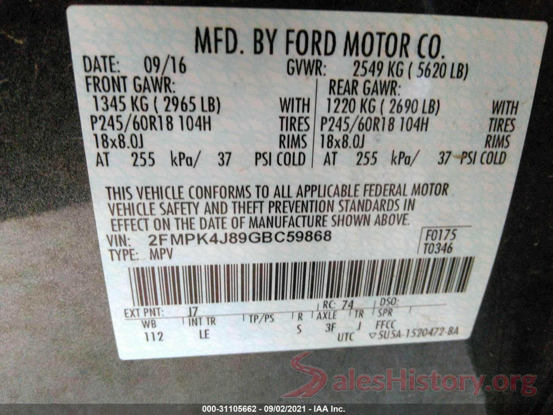 2FMPK4J89GBC59868 2016 FORD EDGE