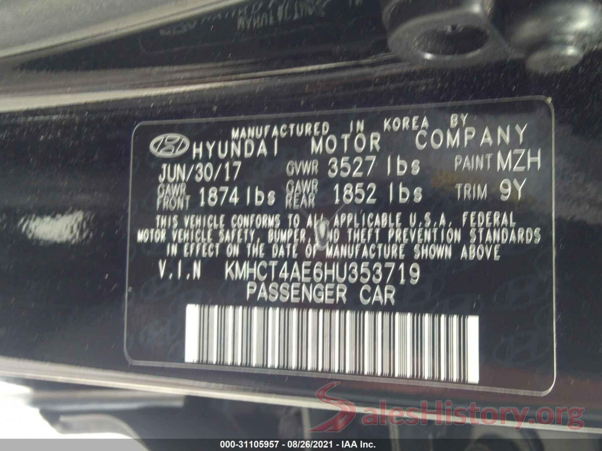 KMHCT4AE6HU353719 2017 HYUNDAI ACCENT