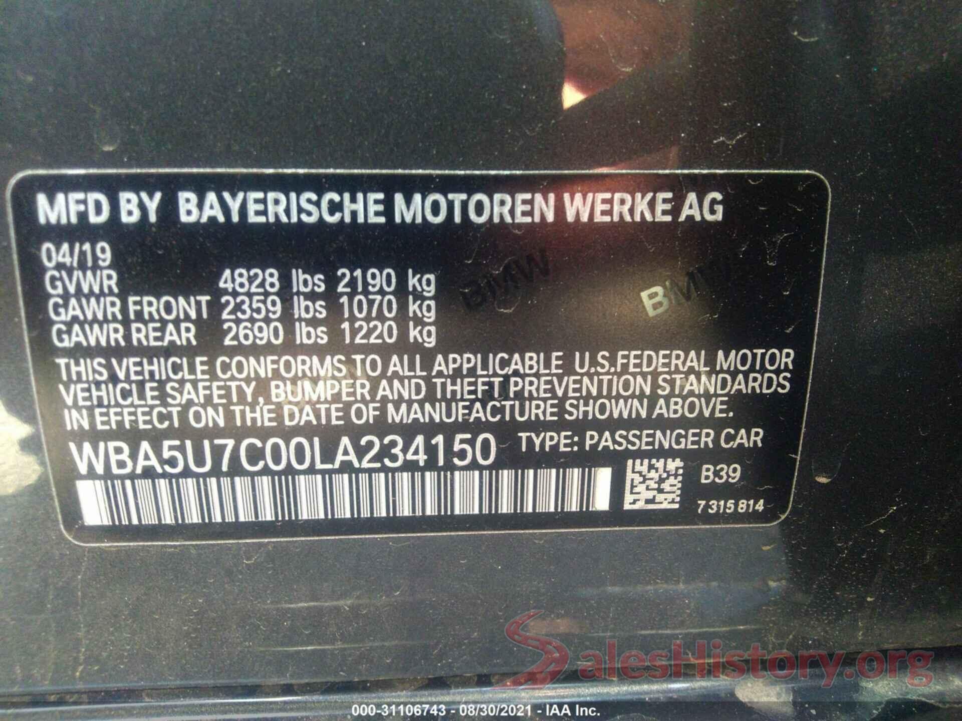 WBA5U7C00LA234150 2020 BMW 3 SERIES