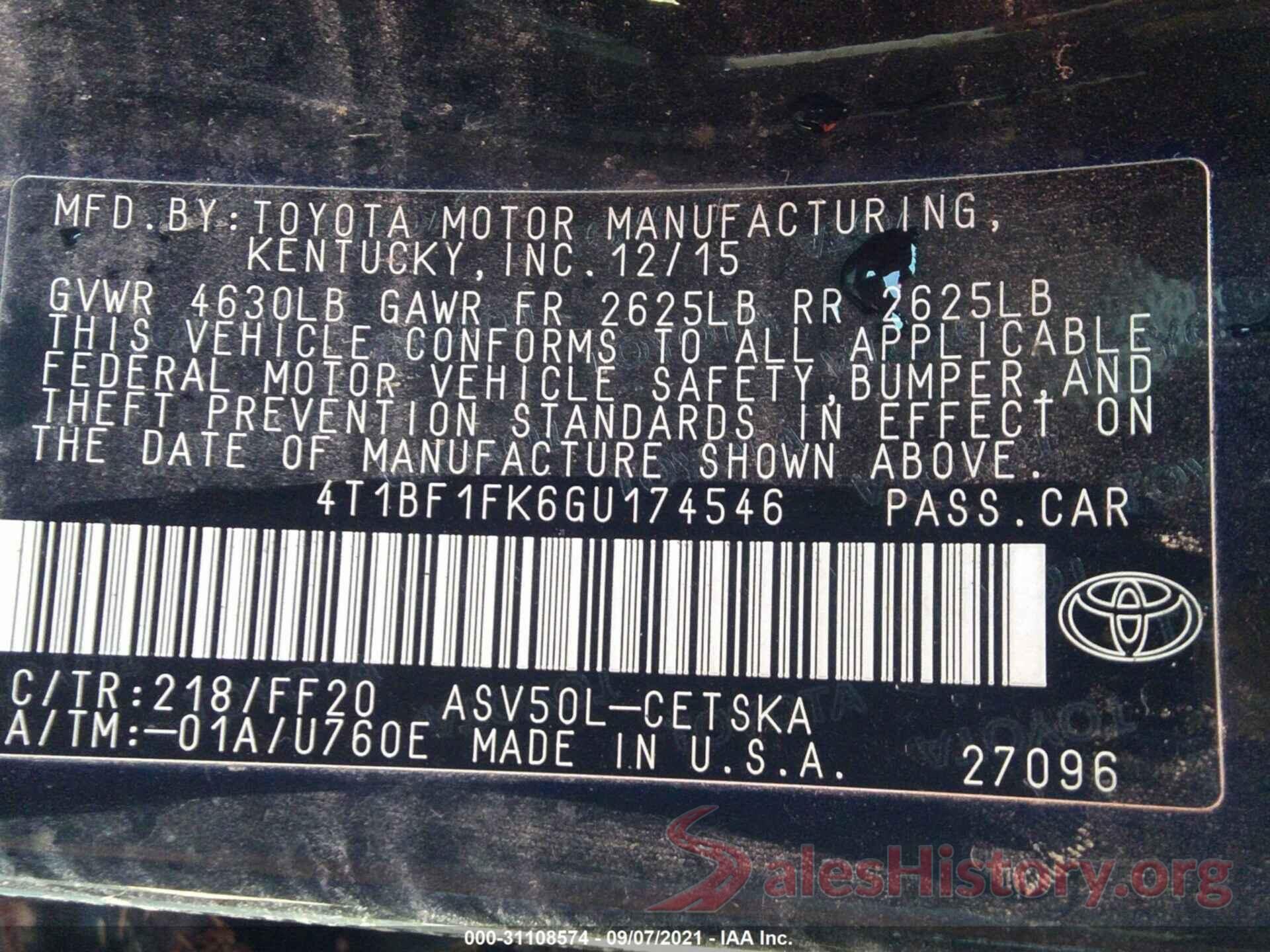 4T1BF1FK6GU174546 2016 TOYOTA CAMRY