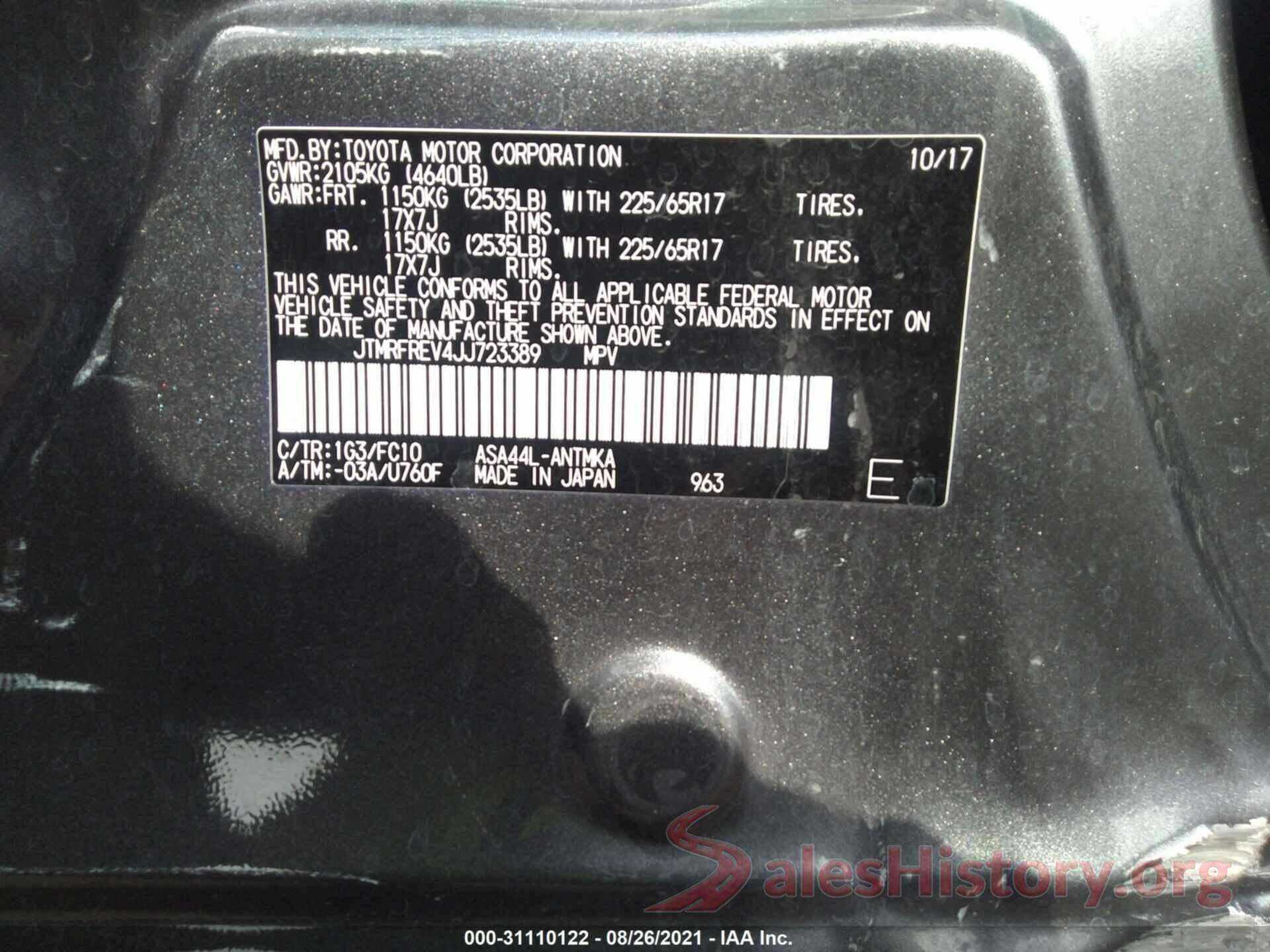 JTMRFREV4JJ723389 2018 TOYOTA RAV4