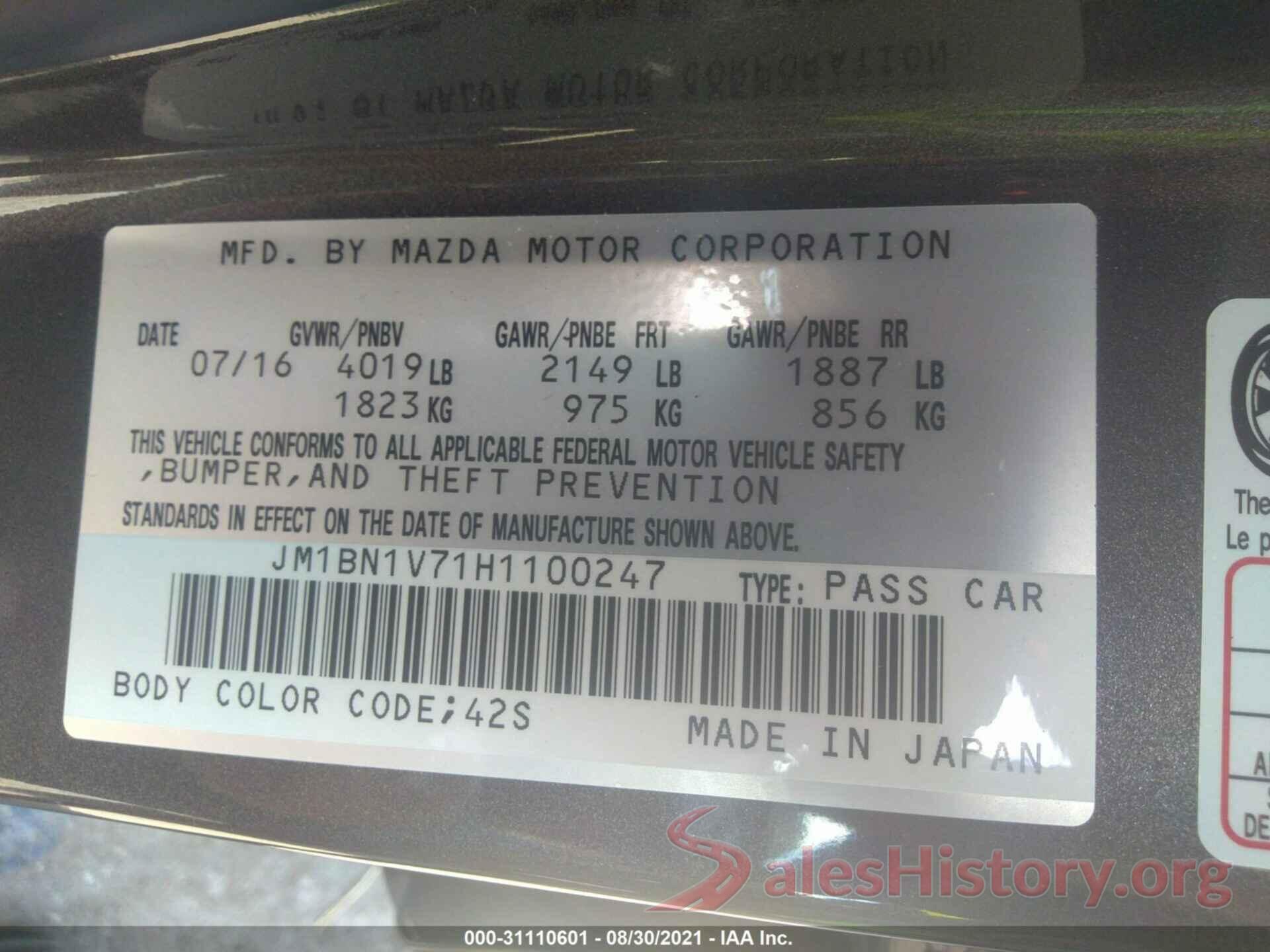 JM1BN1V71H1100247 2017 MAZDA MAZDA3 4-DOOR